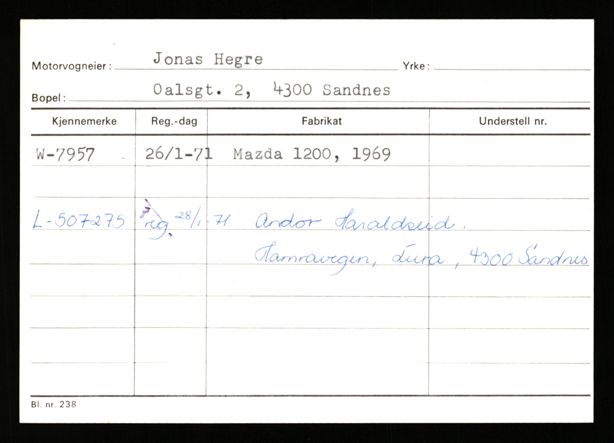 Stavanger trafikkstasjon, AV/SAST-A-101942/0/G/L0002: Registreringsnummer: 5791 - 10405, 1930-1971, s. 1103