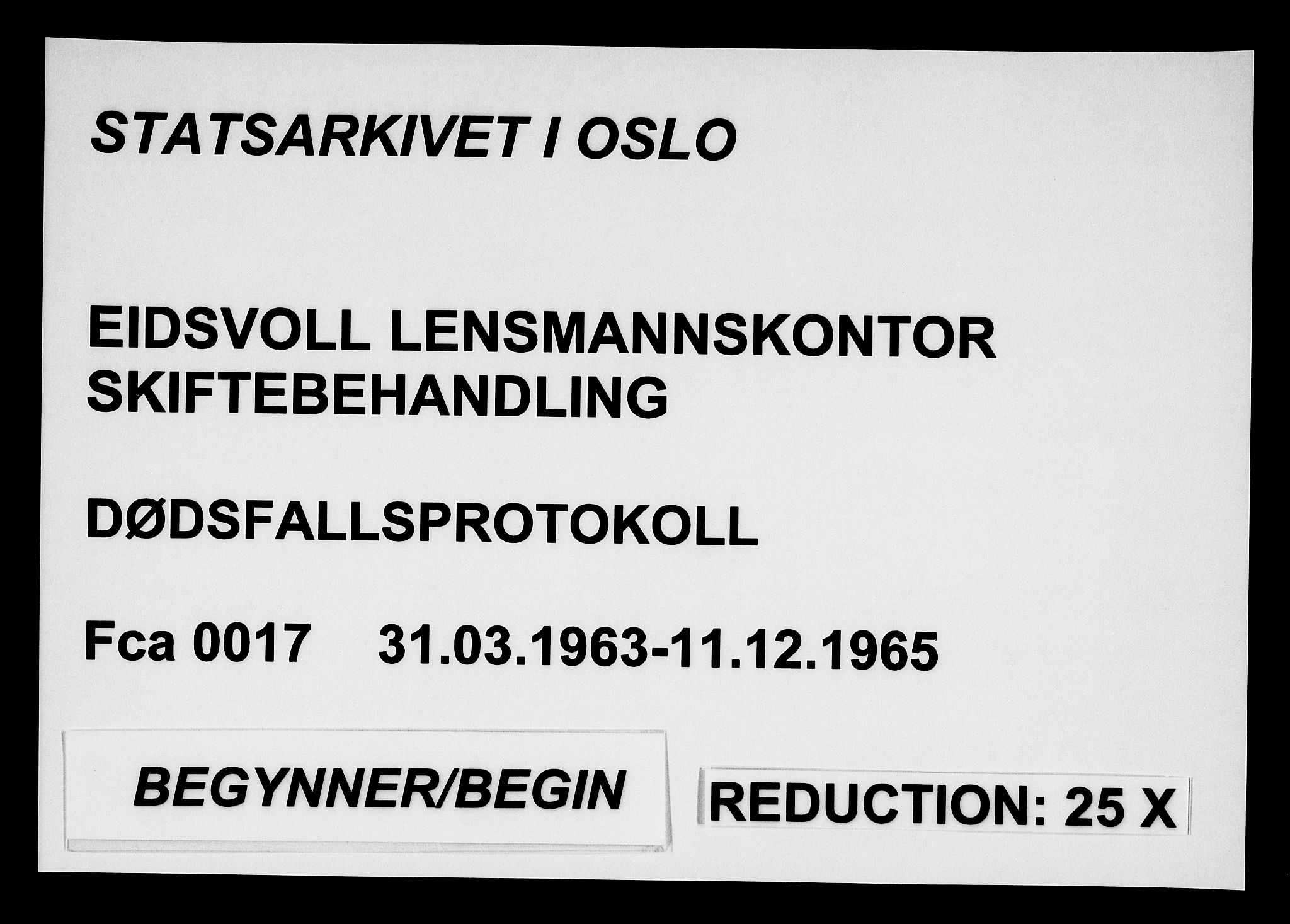 Eidsvoll lensmannskontor, SAO/A-10266a/H/Ha/Haa/L0017: Dødsfallprotokoll, 1963-1965