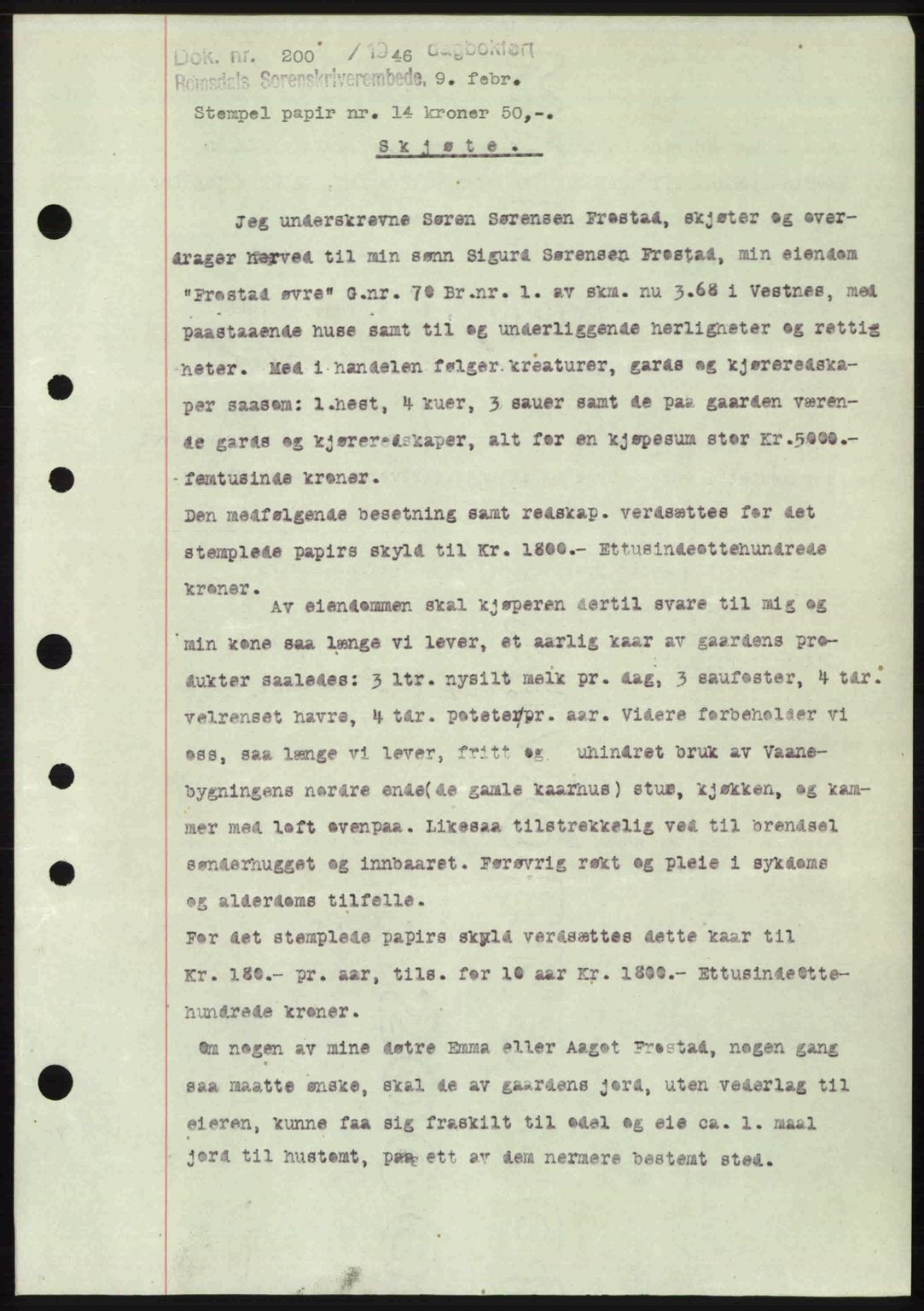 Romsdal sorenskriveri, SAT/A-4149/1/2/2C: Pantebok nr. A19, 1946-1946, Dagboknr: 200/1946