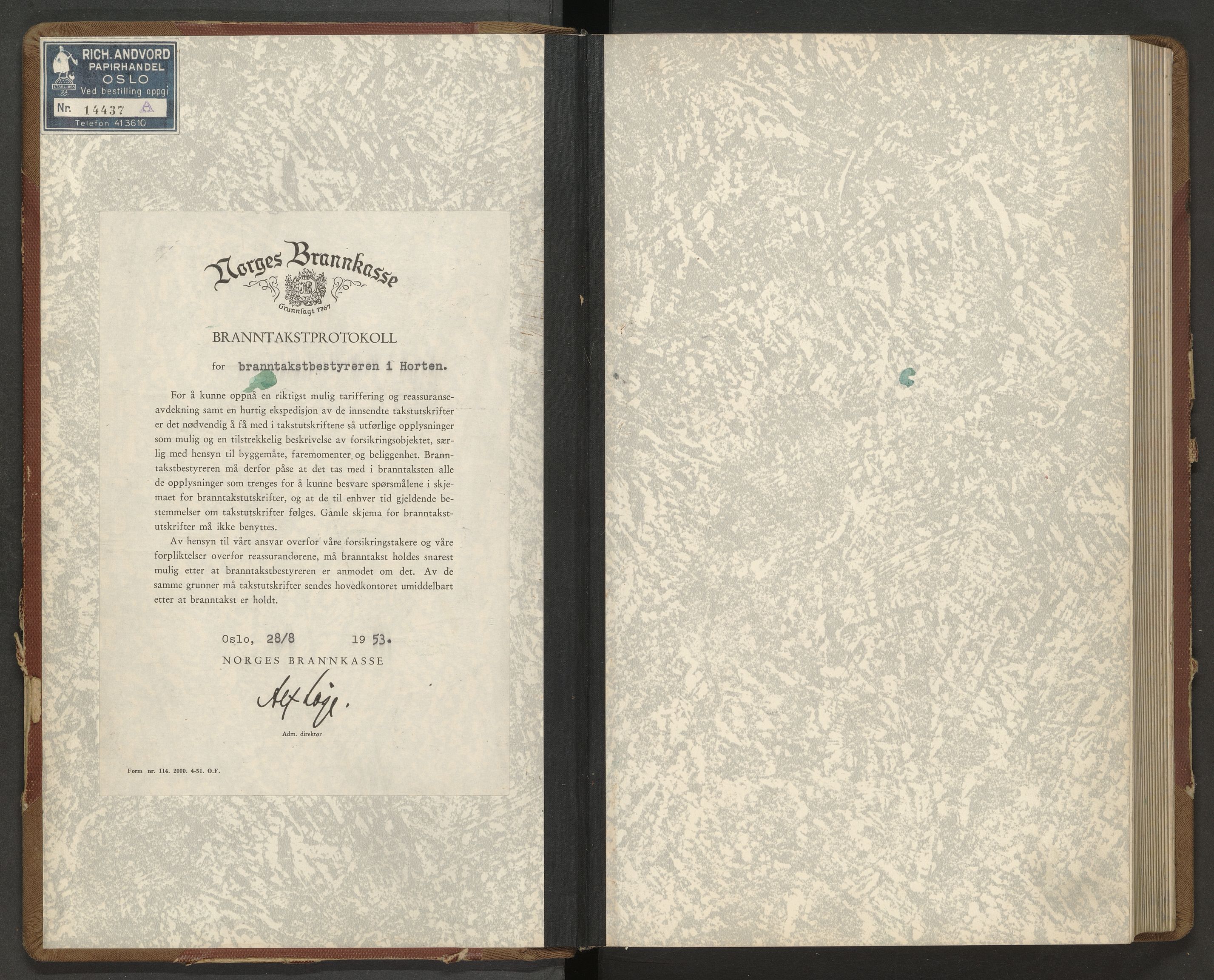 Horten magistrat, SAKO/A-850/F/Fa/L0016: Branntakstprotokoll, 1953-1955