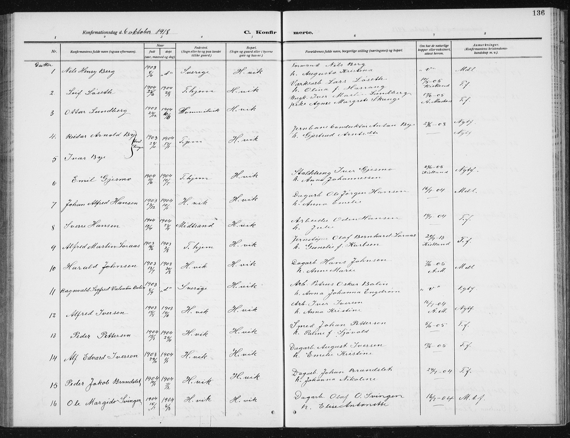Ministerialprotokoller, klokkerbøker og fødselsregistre - Sør-Trøndelag, AV/SAT-A-1456/617/L0431: Klokkerbok nr. 617C02, 1910-1936, s. 136