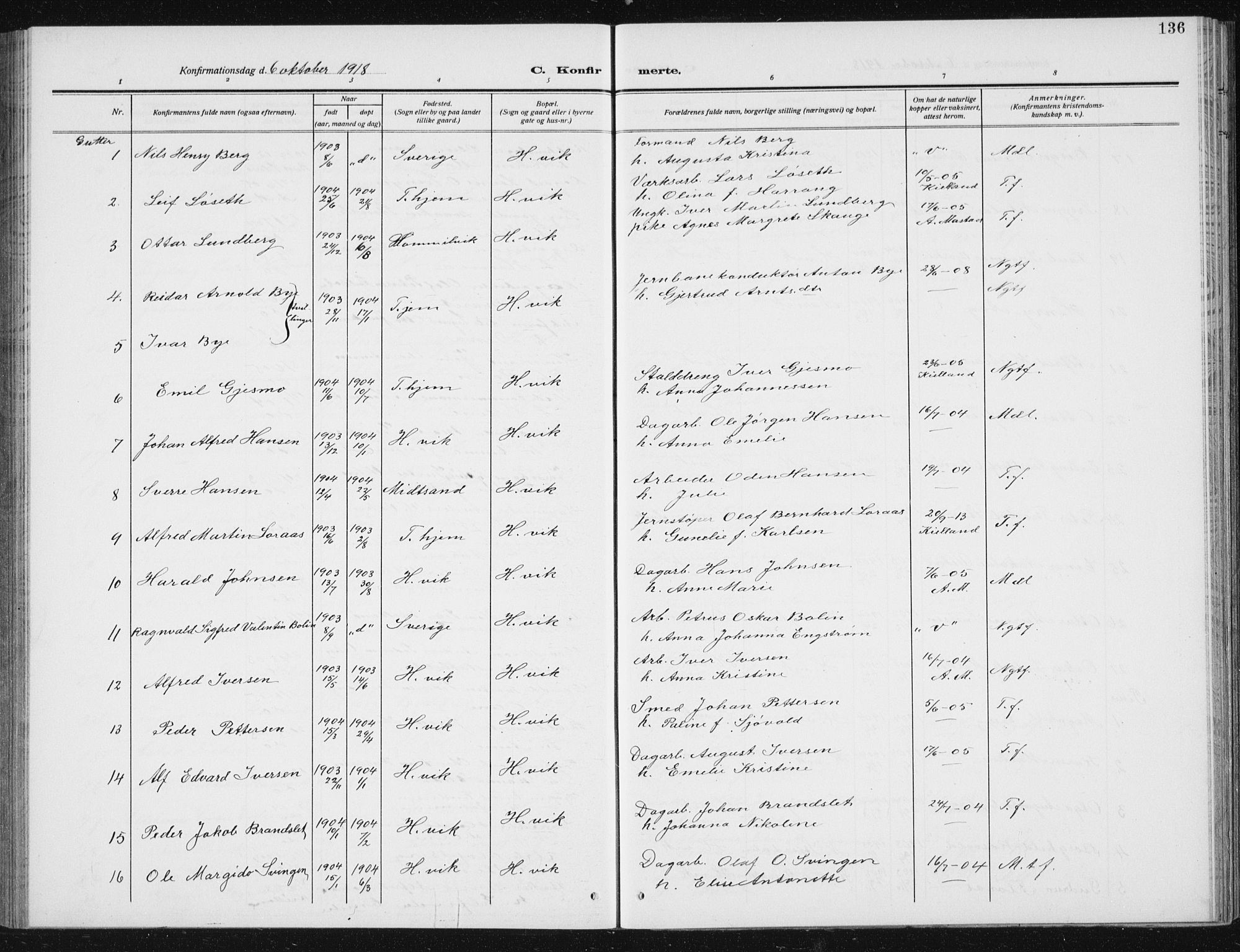 Ministerialprotokoller, klokkerbøker og fødselsregistre - Sør-Trøndelag, SAT/A-1456/617/L0431: Klokkerbok nr. 617C02, 1910-1936, s. 136