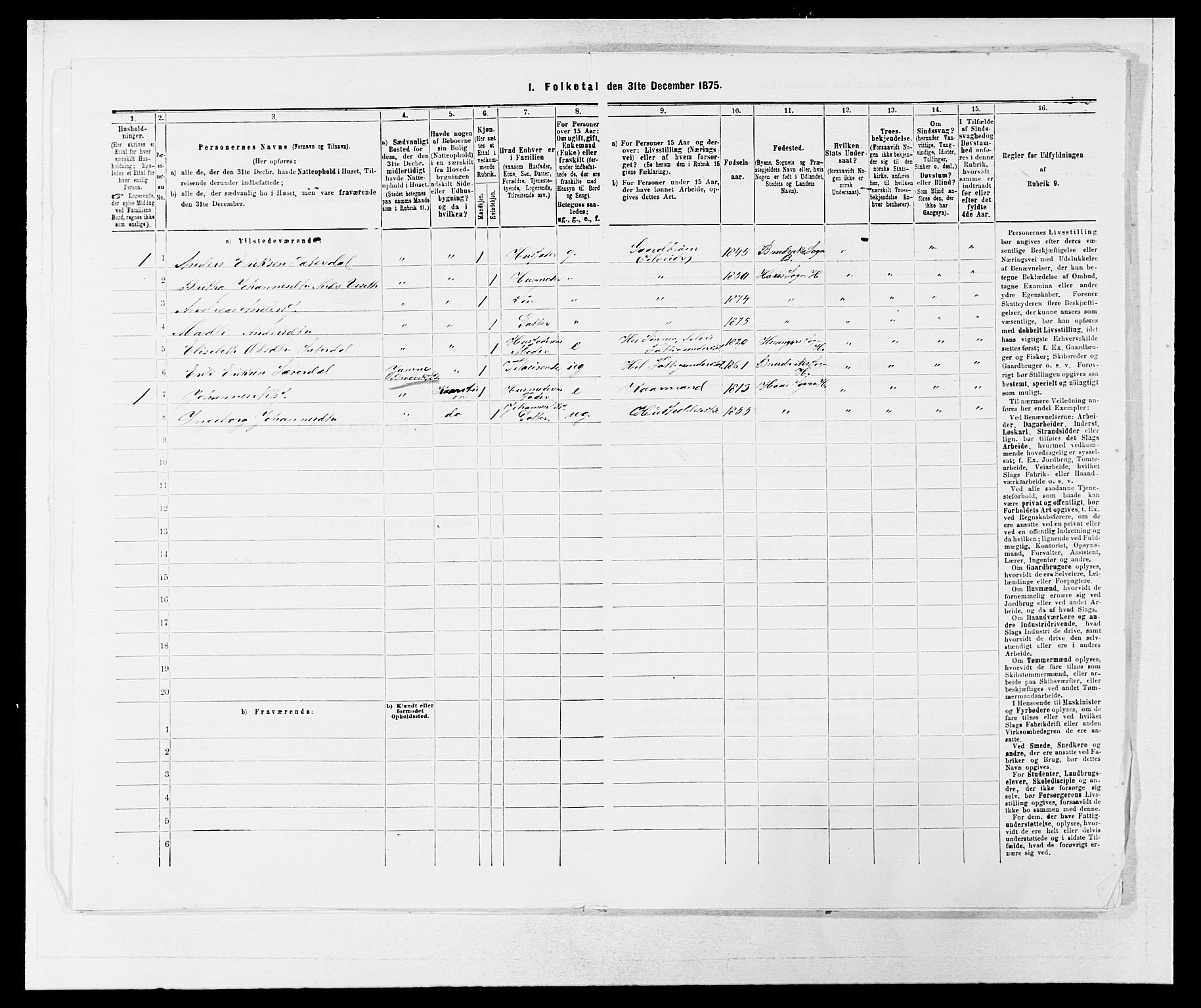 SAB, Folketelling 1875 for 1250P Haus prestegjeld, 1875, s. 522