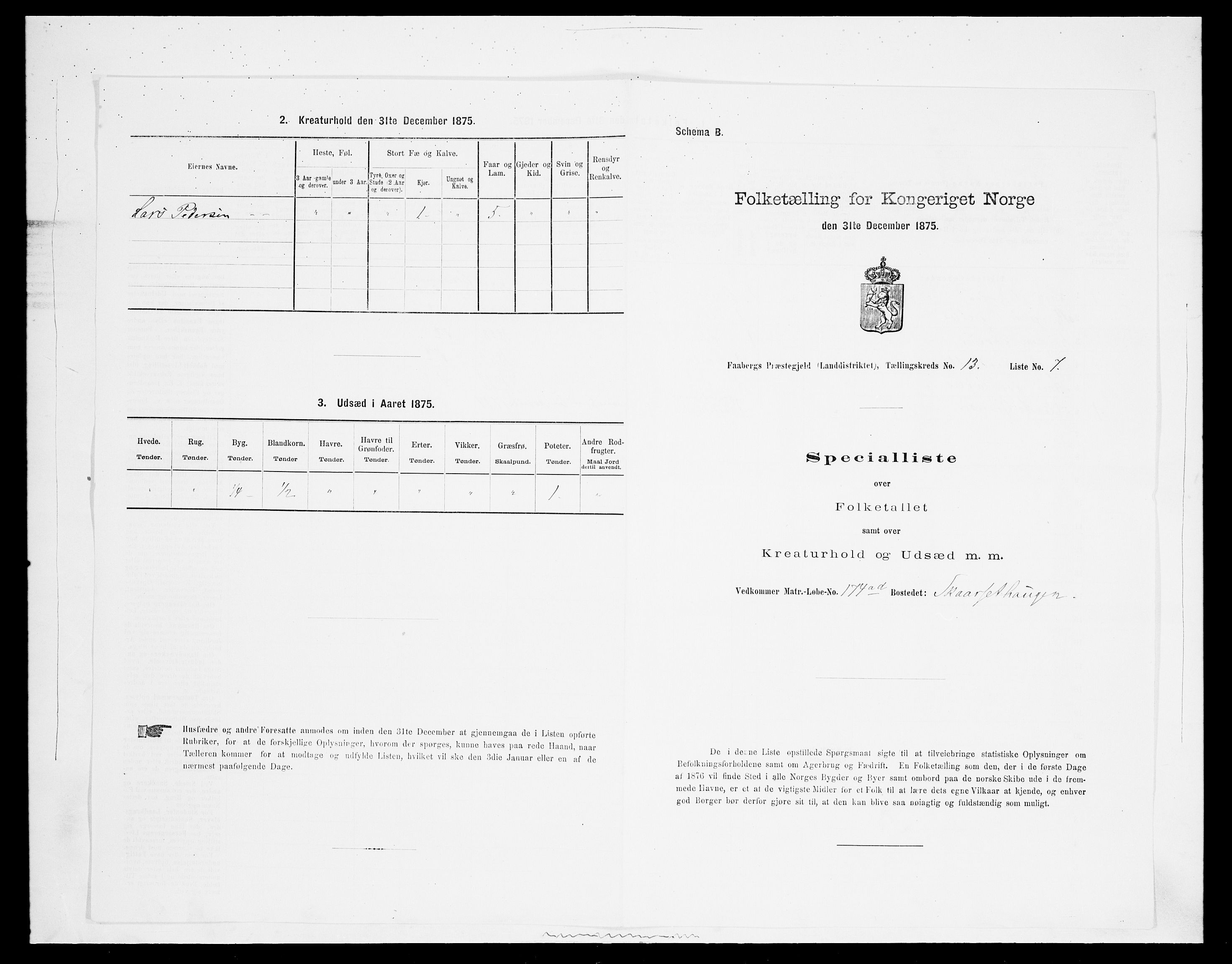 SAH, Folketelling 1875 for 0524L Fåberg prestegjeld, Fåberg sokn og Lillehammer landsokn, 1875, s. 1586