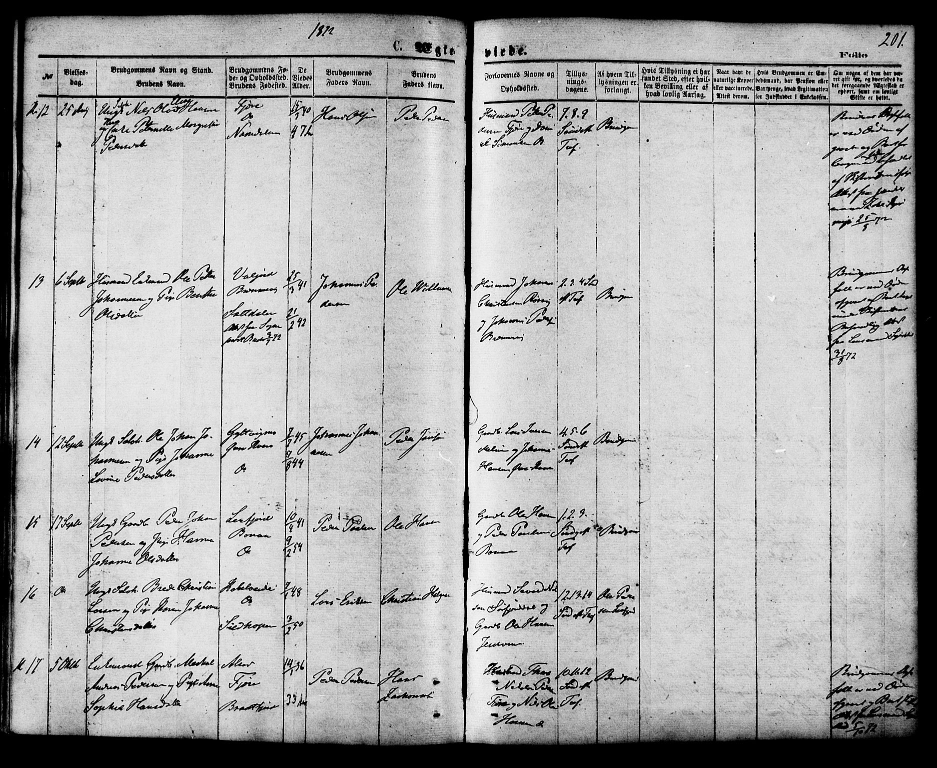 Ministerialprotokoller, klokkerbøker og fødselsregistre - Nordland, AV/SAT-A-1459/853/L0771: Ministerialbok nr. 853A10, 1870-1881, s. 201