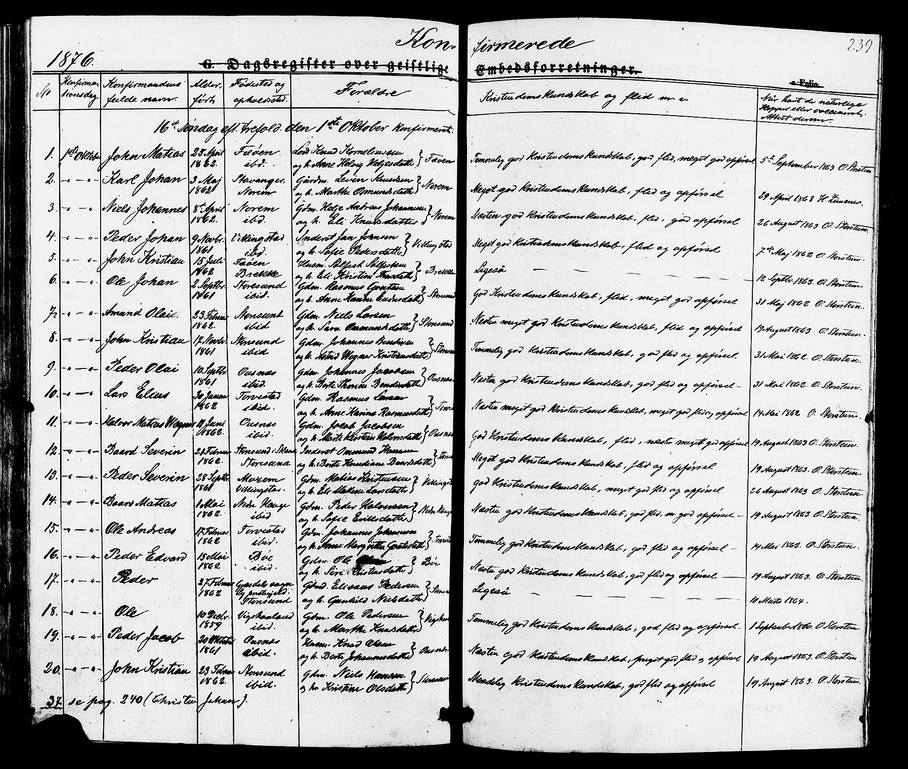 Torvastad sokneprestkontor, SAST/A -101857/H/Ha/Haa/L0010: Ministerialbok nr. A 10, 1857-1878, s. 239