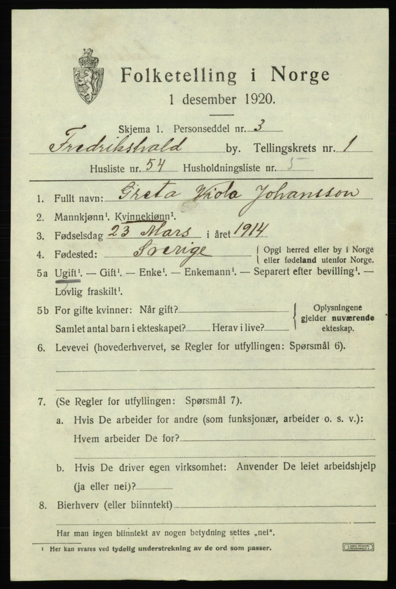 SAO, Folketelling 1920 for 0101 Fredrikshald kjøpstad, 1920, s. 9141