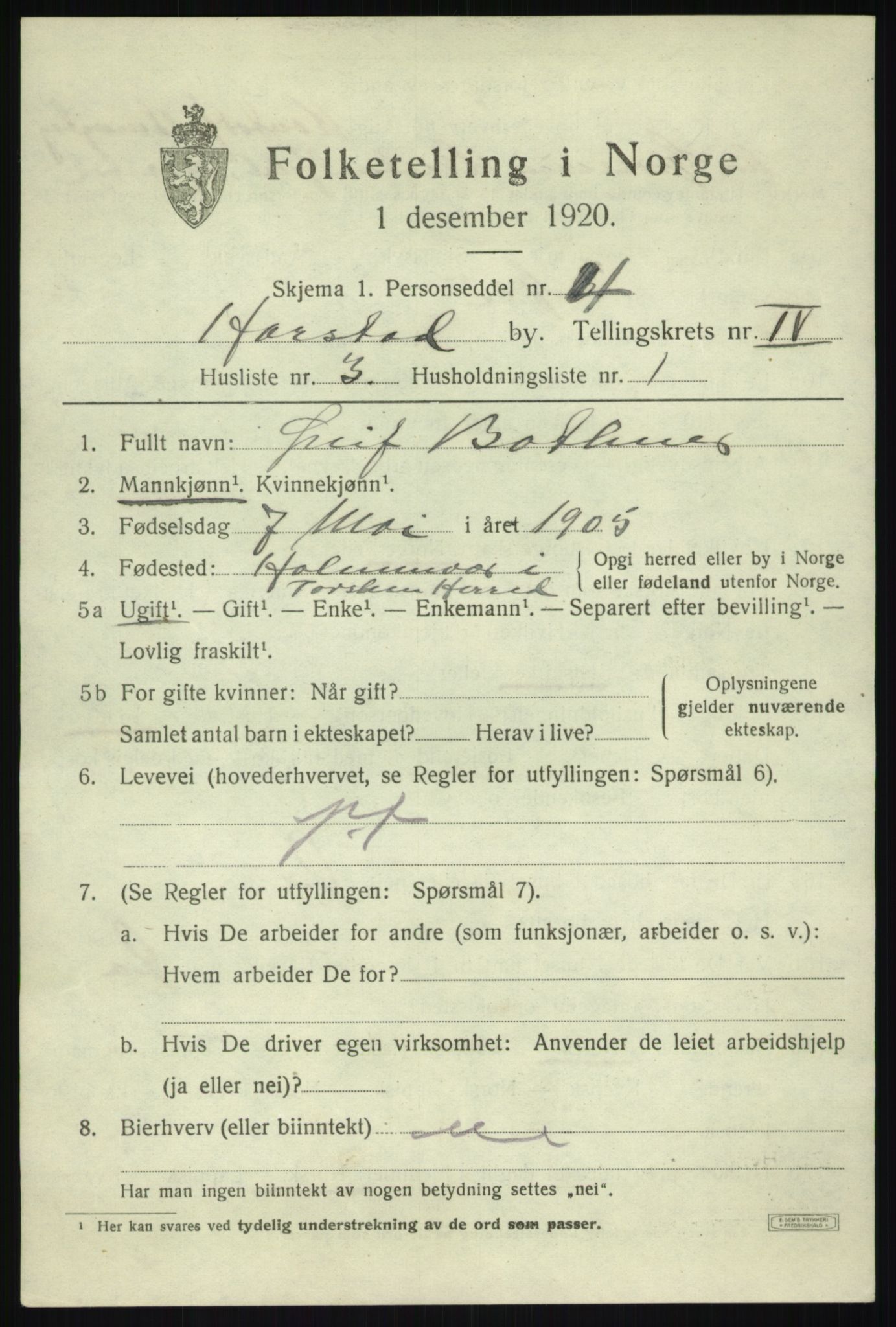 SATØ, Folketelling 1920 for 1901 Harstad ladested, 1920, s. 5192