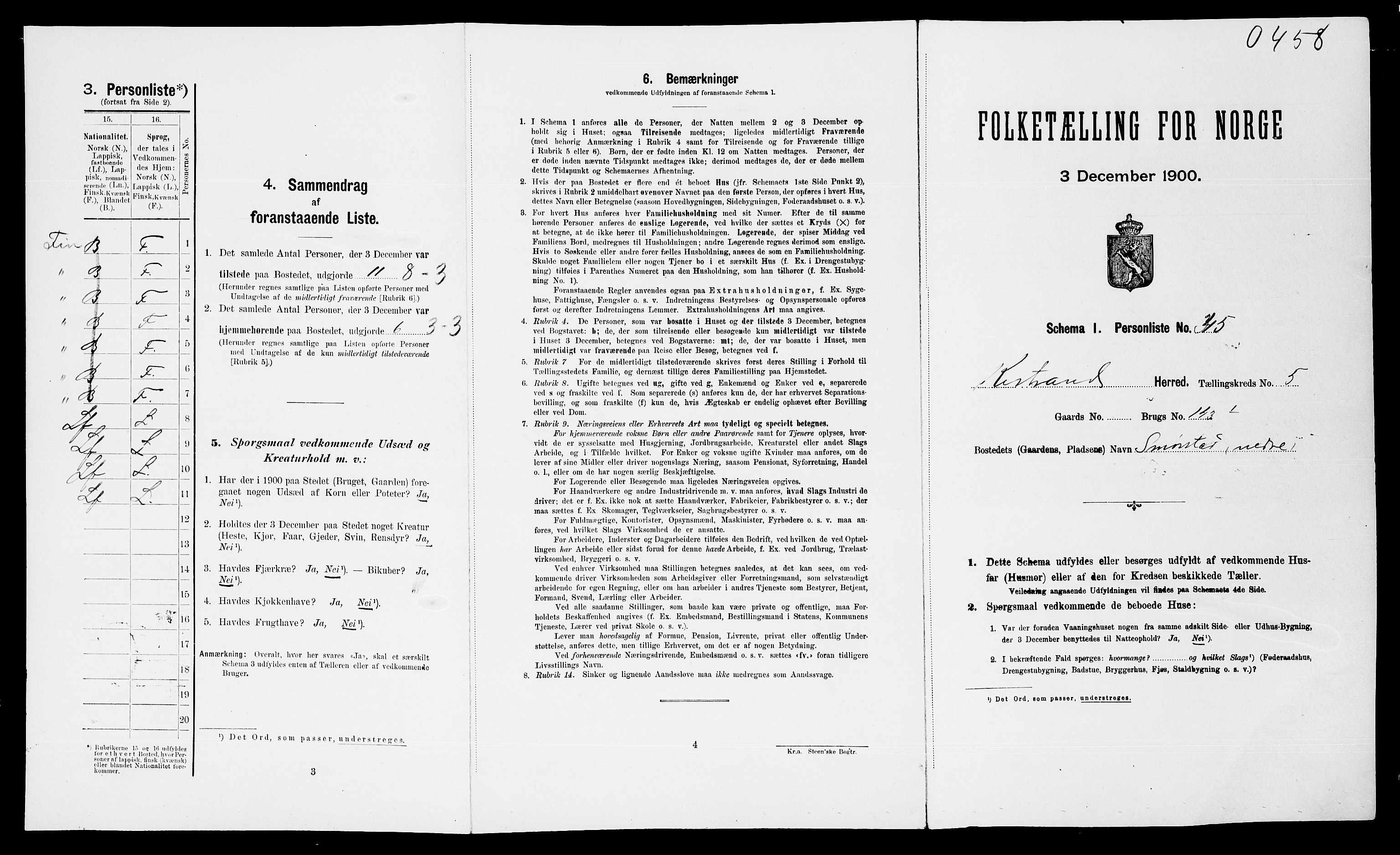 SATØ, Folketelling 1900 for 2020 Kistrand herred, 1900, s. 460