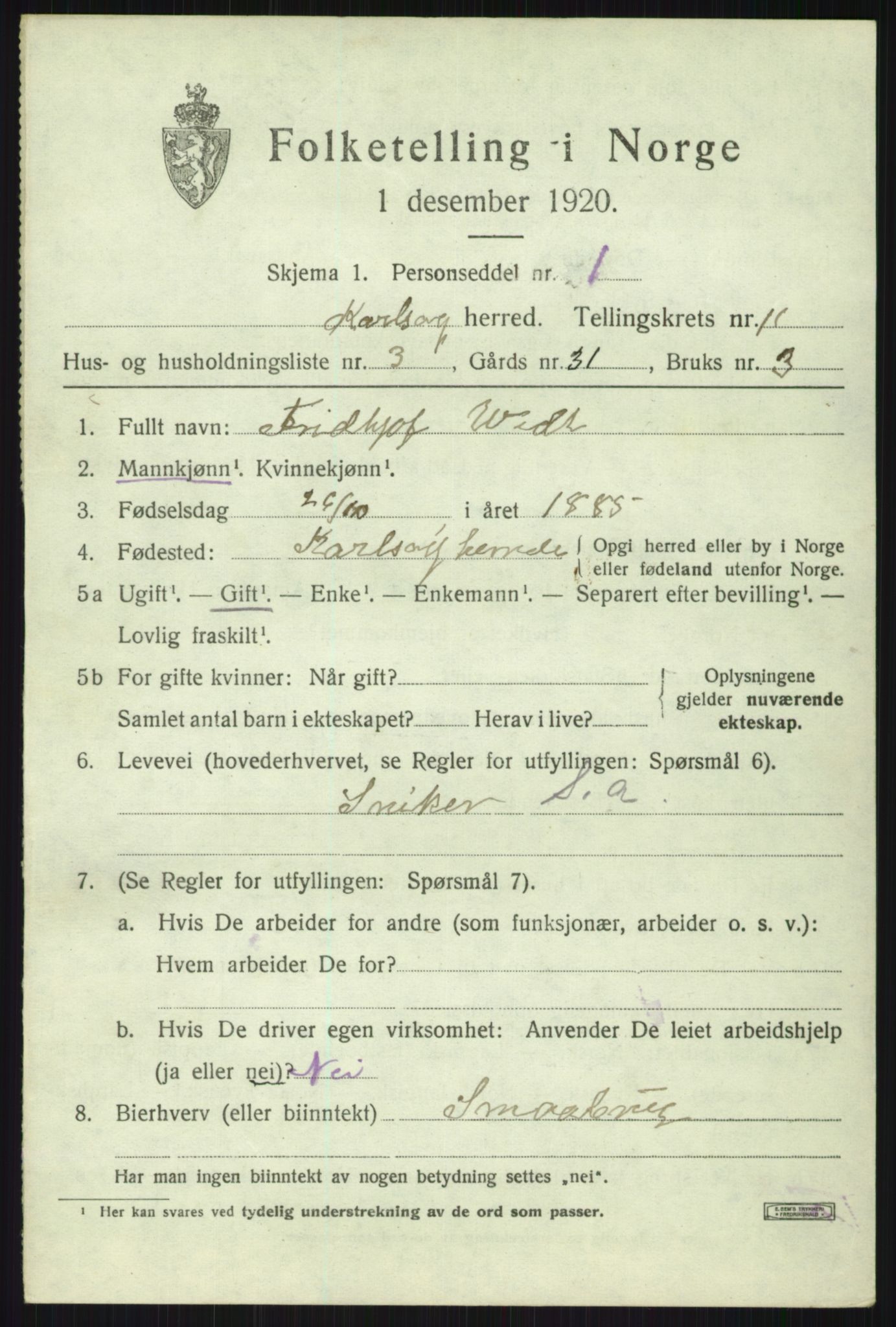 SATØ, Folketelling 1920 for 1936 Karlsøy herred, 1920, s. 4006