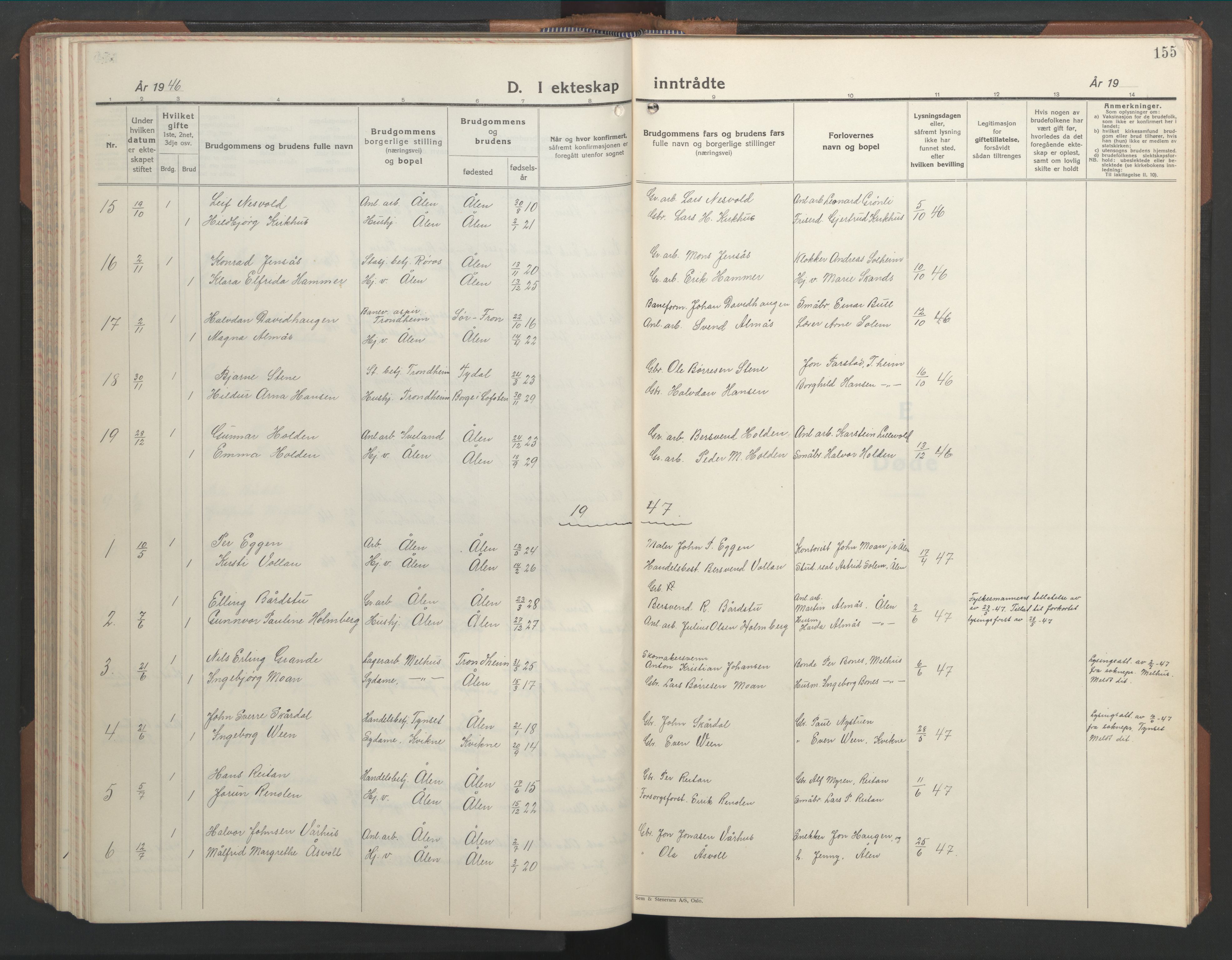 Ministerialprotokoller, klokkerbøker og fødselsregistre - Sør-Trøndelag, SAT/A-1456/686/L0986: Klokkerbok nr. 686C02, 1933-1950, s. 155