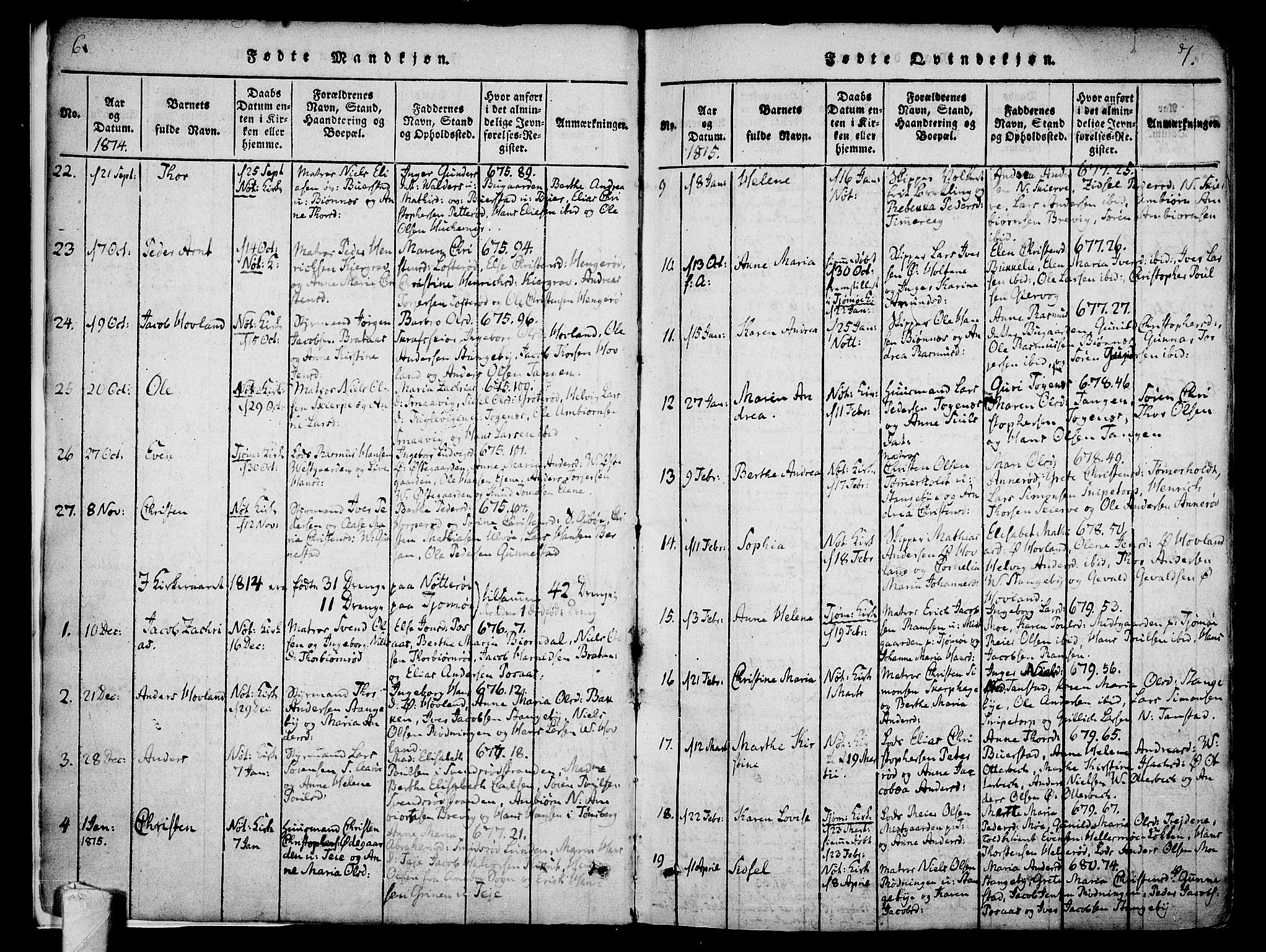 Nøtterøy kirkebøker, AV/SAKO-A-354/F/Fa/L0004: Ministerialbok nr. I 4, 1814-1838, s. 6-7