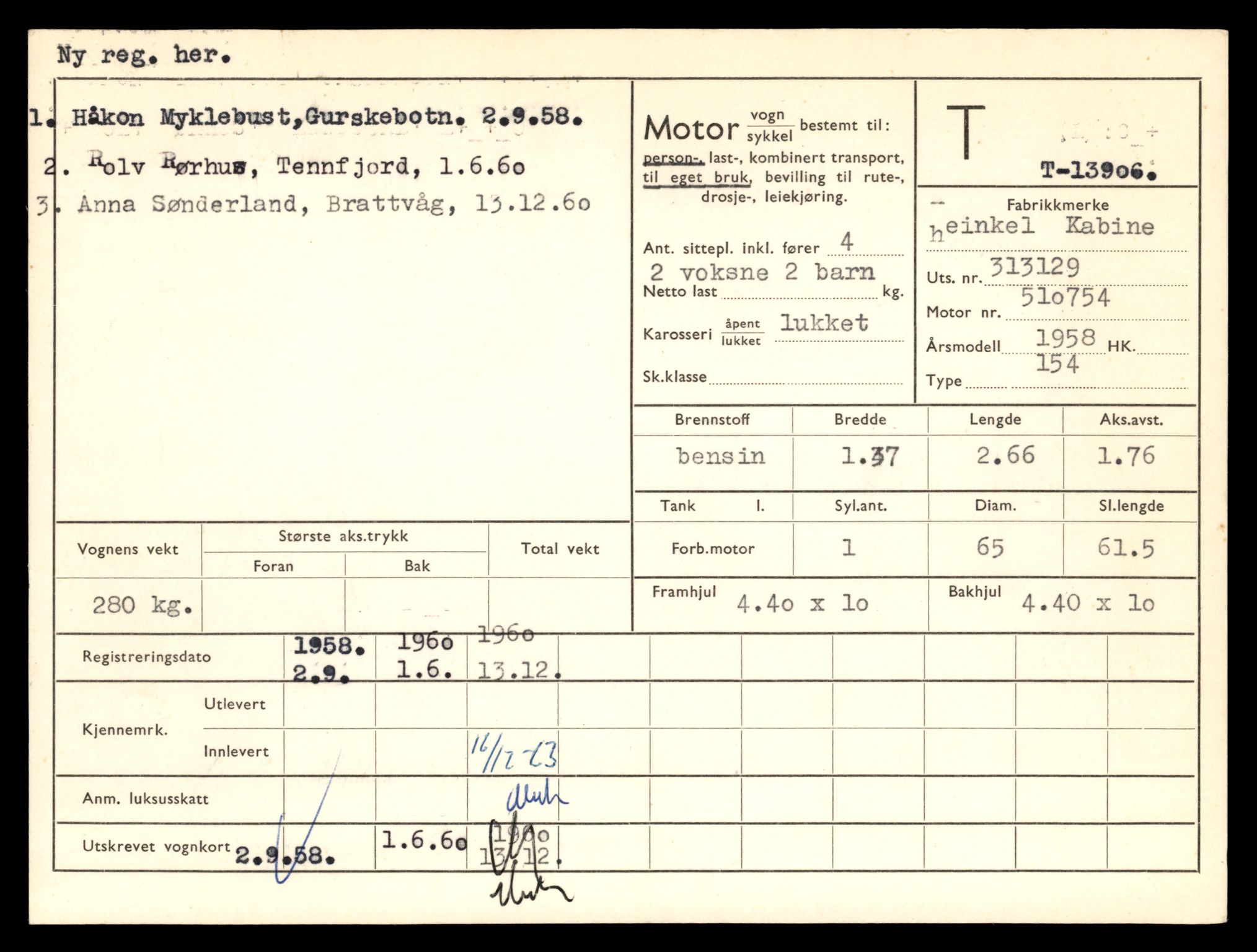 Møre og Romsdal vegkontor - Ålesund trafikkstasjon, AV/SAT-A-4099/F/Fe/L0042: Registreringskort for kjøretøy T 13906 - T 14079, 1927-1998, s. 3