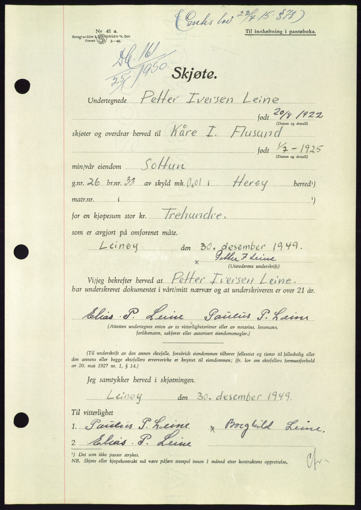 Søre Sunnmøre sorenskriveri, AV/SAT-A-4122/1/2/2C/L0086: Pantebok nr. 12A, 1949-1950, Dagboknr: 161/1950