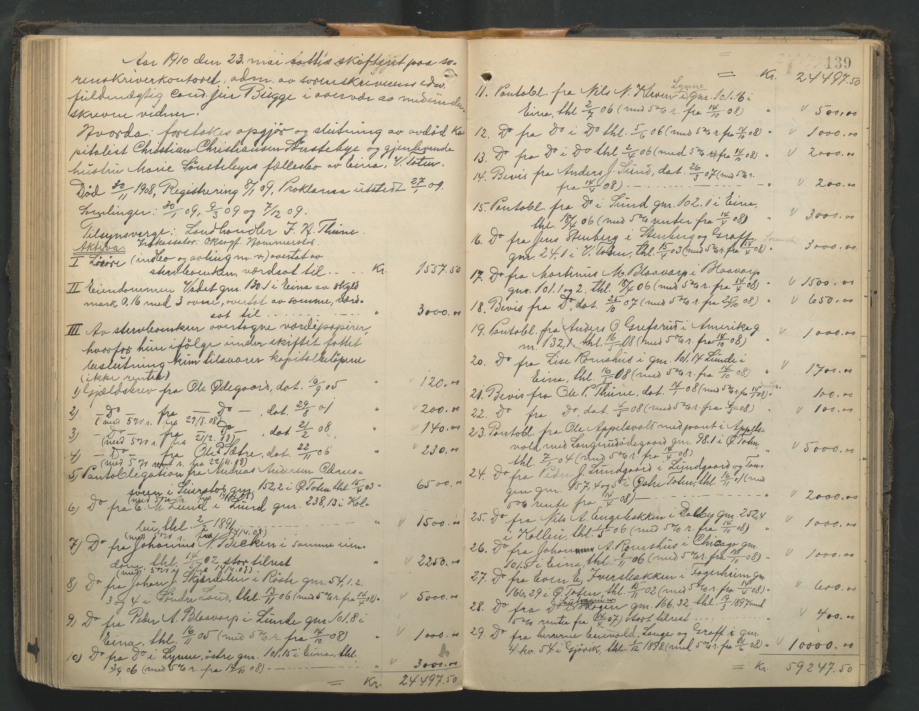 Toten tingrett, AV/SAH-TING-006/J/Jf/L0007: Skifteutlodningsprotokoll - Vestre Toten, 1901-1916, s. 139