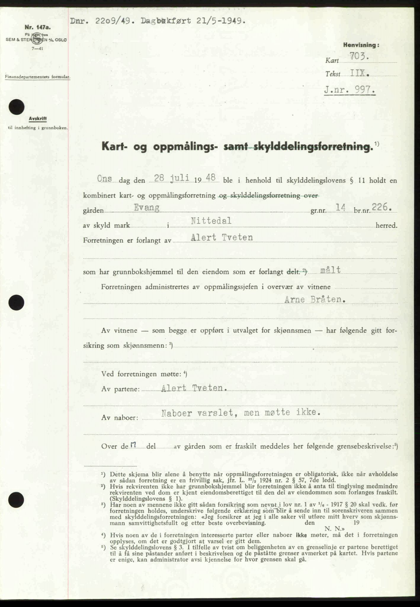 Nedre Romerike sorenskriveri, SAO/A-10469/G/Gb/Gbd/L0025: Pantebok nr. 25, 1949-1949, Dagboknr: 2209/1949