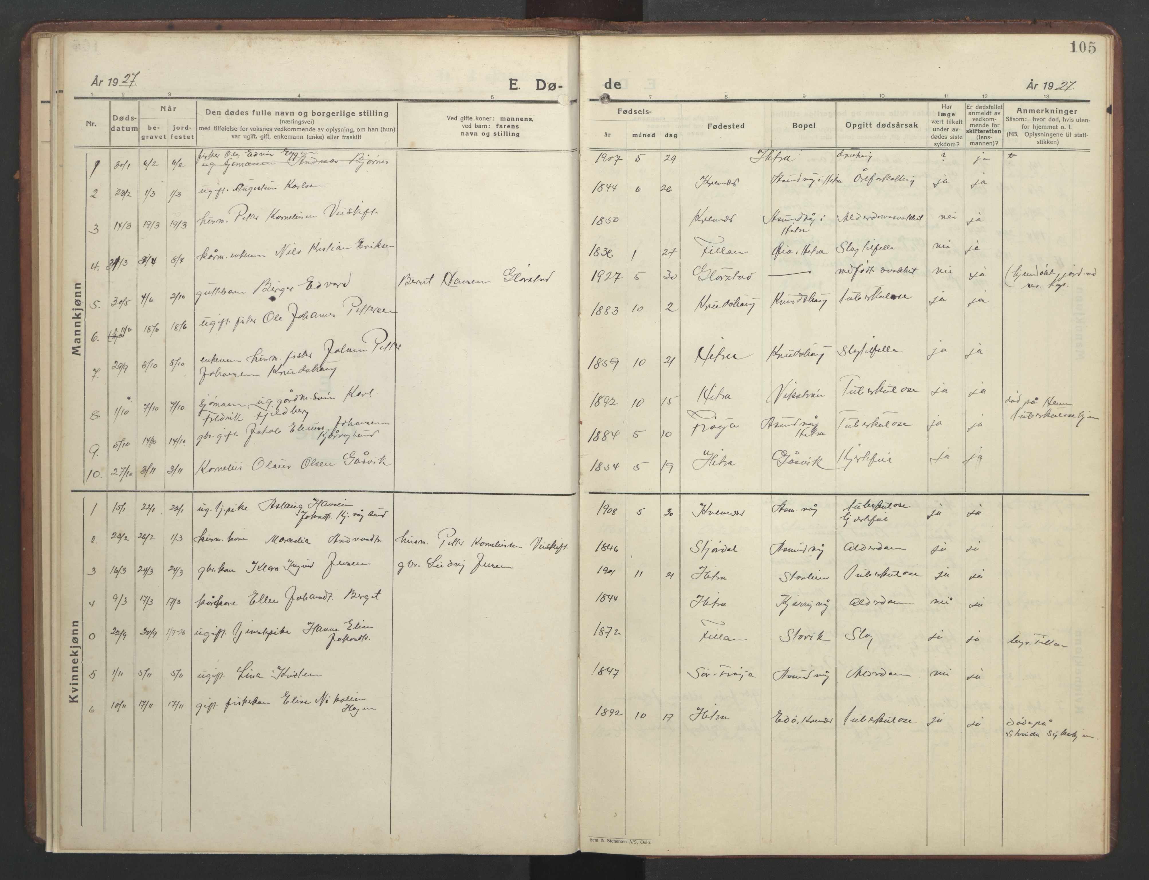 Ministerialprotokoller, klokkerbøker og fødselsregistre - Sør-Trøndelag, AV/SAT-A-1456/634/L0544: Klokkerbok nr. 634C06, 1927-1948, s. 105