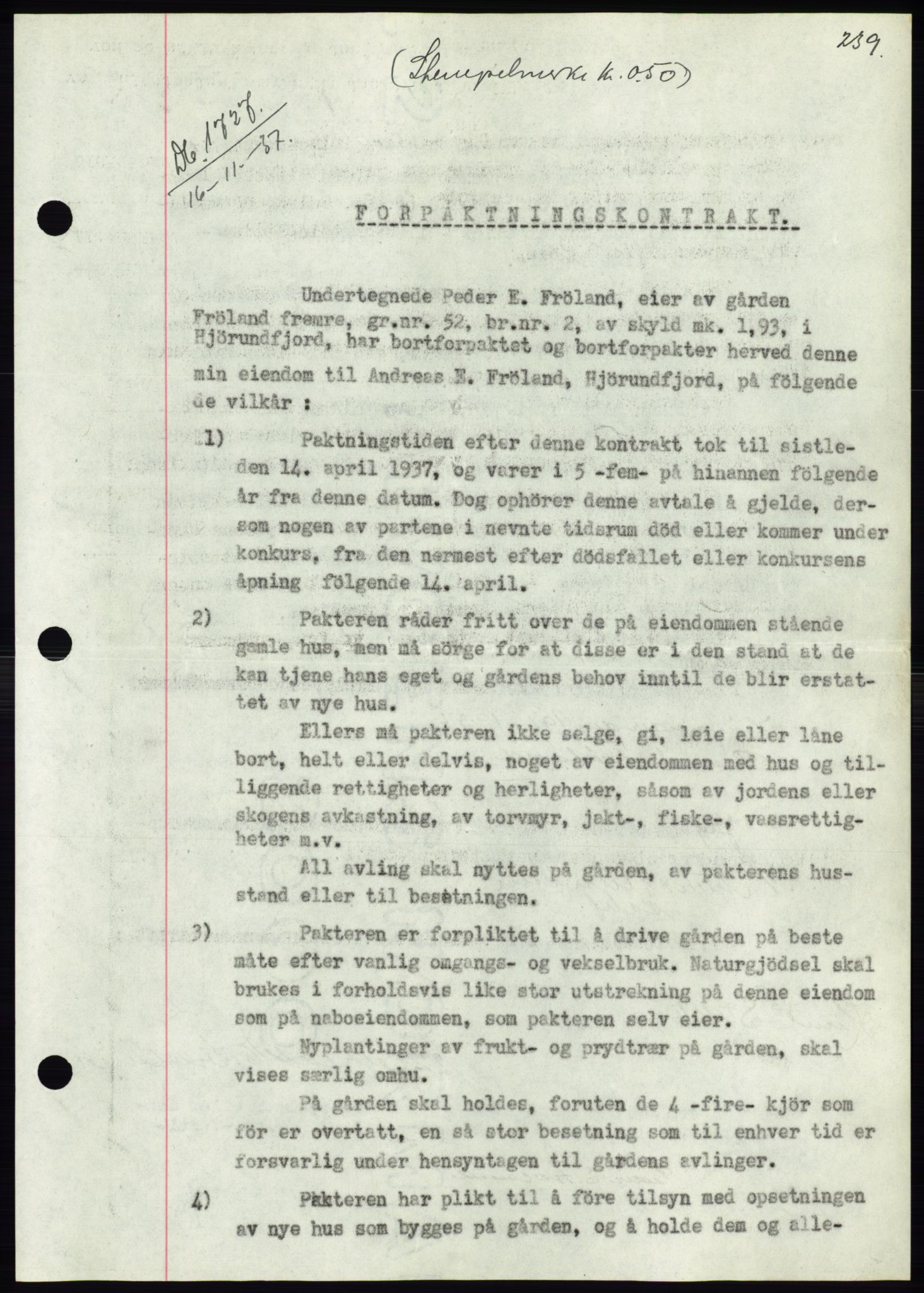 Søre Sunnmøre sorenskriveri, SAT/A-4122/1/2/2C/L0064: Pantebok nr. 58, 1937-1938, Dagboknr: 1727/1937