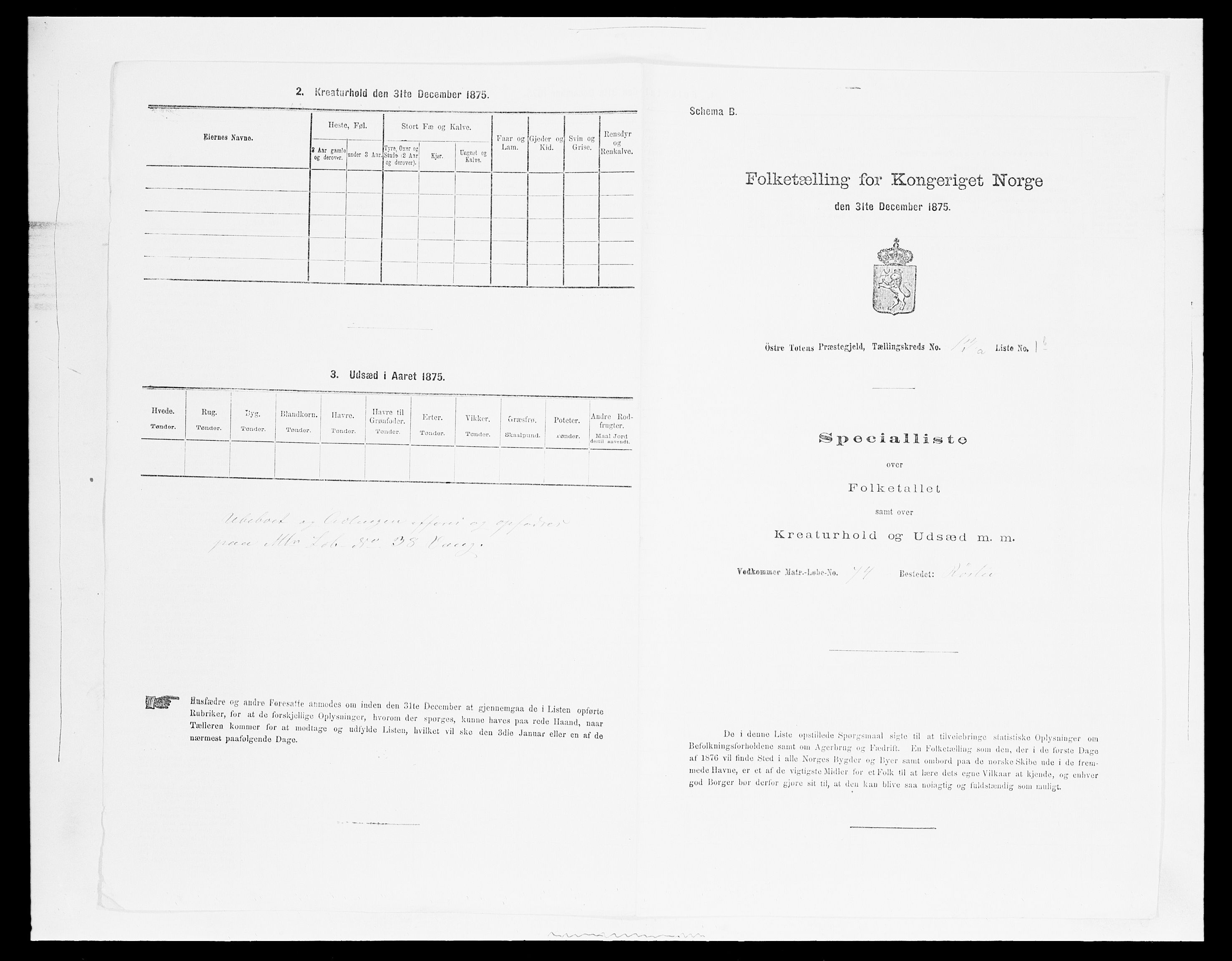 SAH, Folketelling 1875 for 0528P Østre Toten prestegjeld, 1875, s. 2389