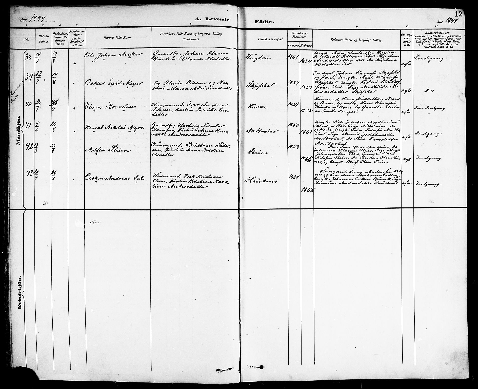 Ministerialprotokoller, klokkerbøker og fødselsregistre - Nordland, SAT/A-1459/838/L0559: Klokkerbok nr. 838C06, 1893-1910, s. 12