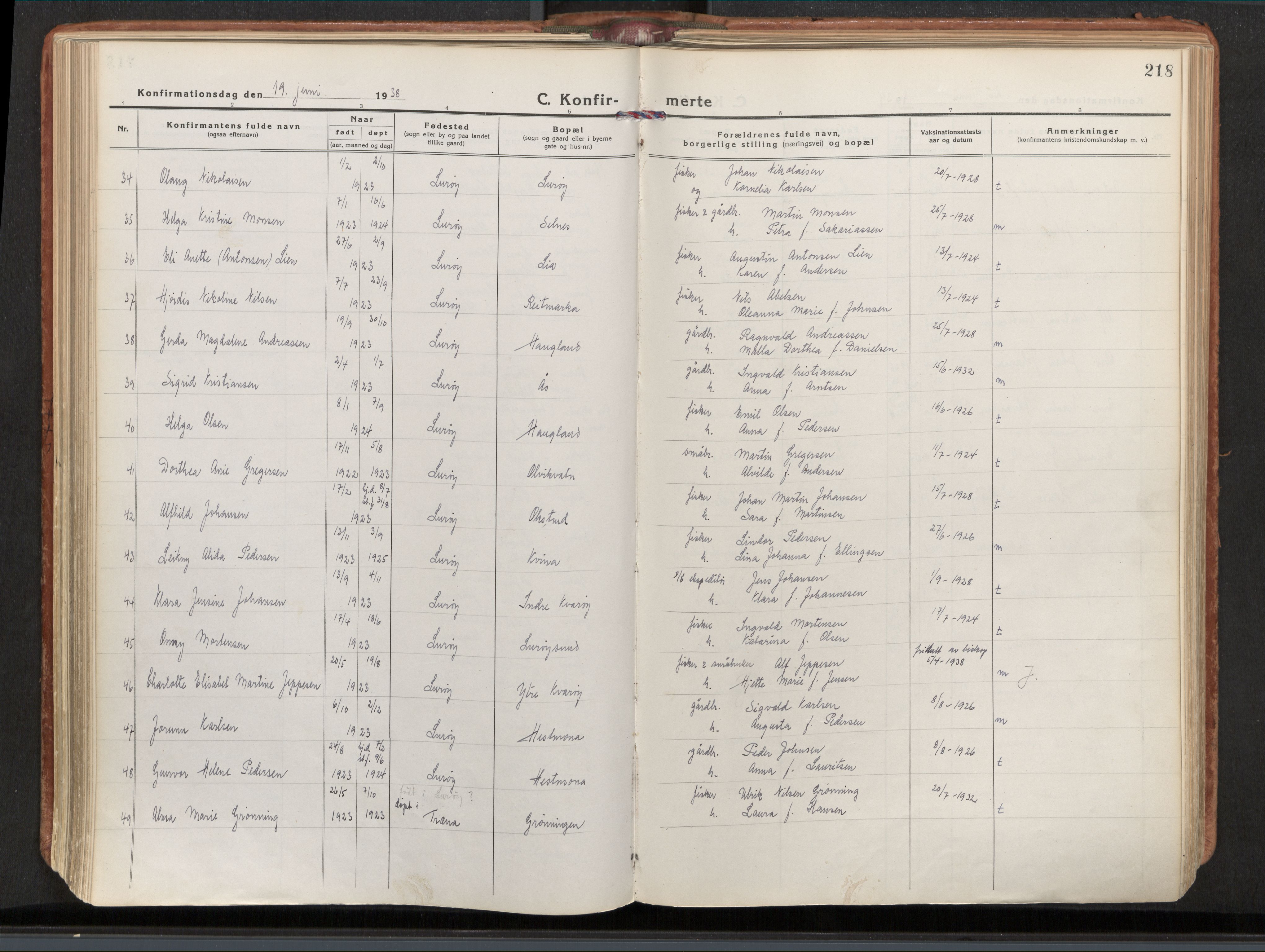 Ministerialprotokoller, klokkerbøker og fødselsregistre - Nordland, AV/SAT-A-1459/839/L0570: Ministerialbok nr. 839A07, 1923-1942, s. 218