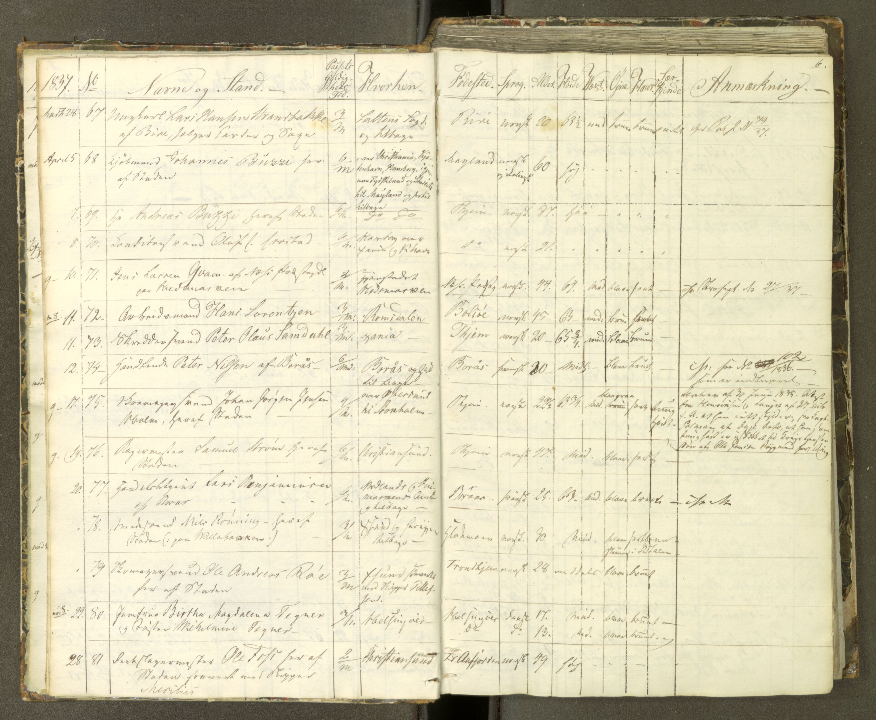 Trondheim politikammer, AV/SAT-A-1887/1/30/L0007: Passprotokoll. Første del:utstedtete pass. Andre del :innleverte/fornyede, 1837-1840, s. 5b-6a