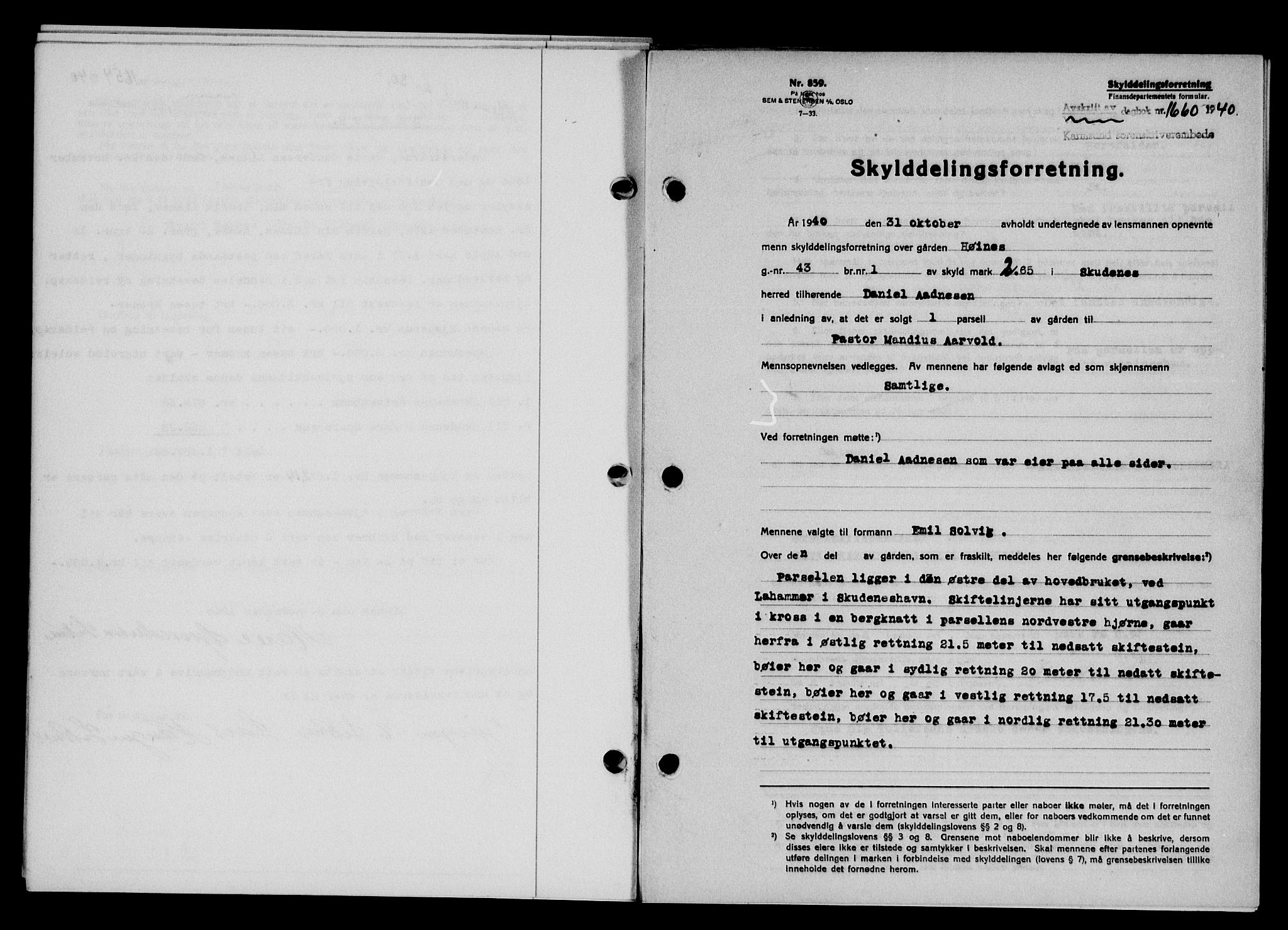 Karmsund sorenskriveri, SAST/A-100311/01/II/IIB/L0074: Pantebok nr. 55A, 1940-1941, Dagboknr: 1660/1940