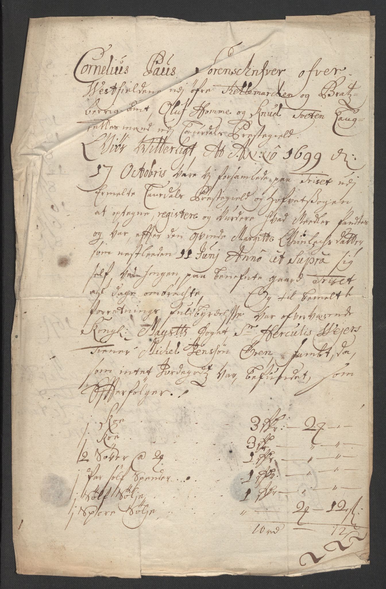 Rentekammeret inntil 1814, Reviderte regnskaper, Fogderegnskap, RA/EA-4092/R36/L2100: Fogderegnskap Øvre og Nedre Telemark og Bamble, 1699, s. 45