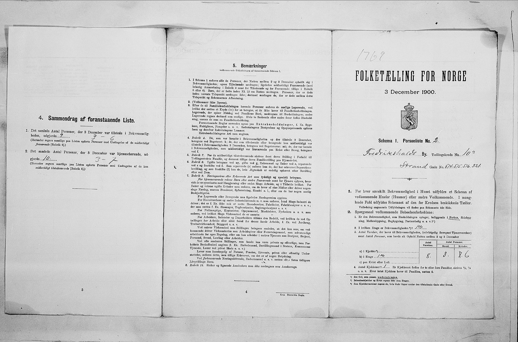 SAO, Folketelling 1900 for 0101 Fredrikshald kjøpstad, 1900