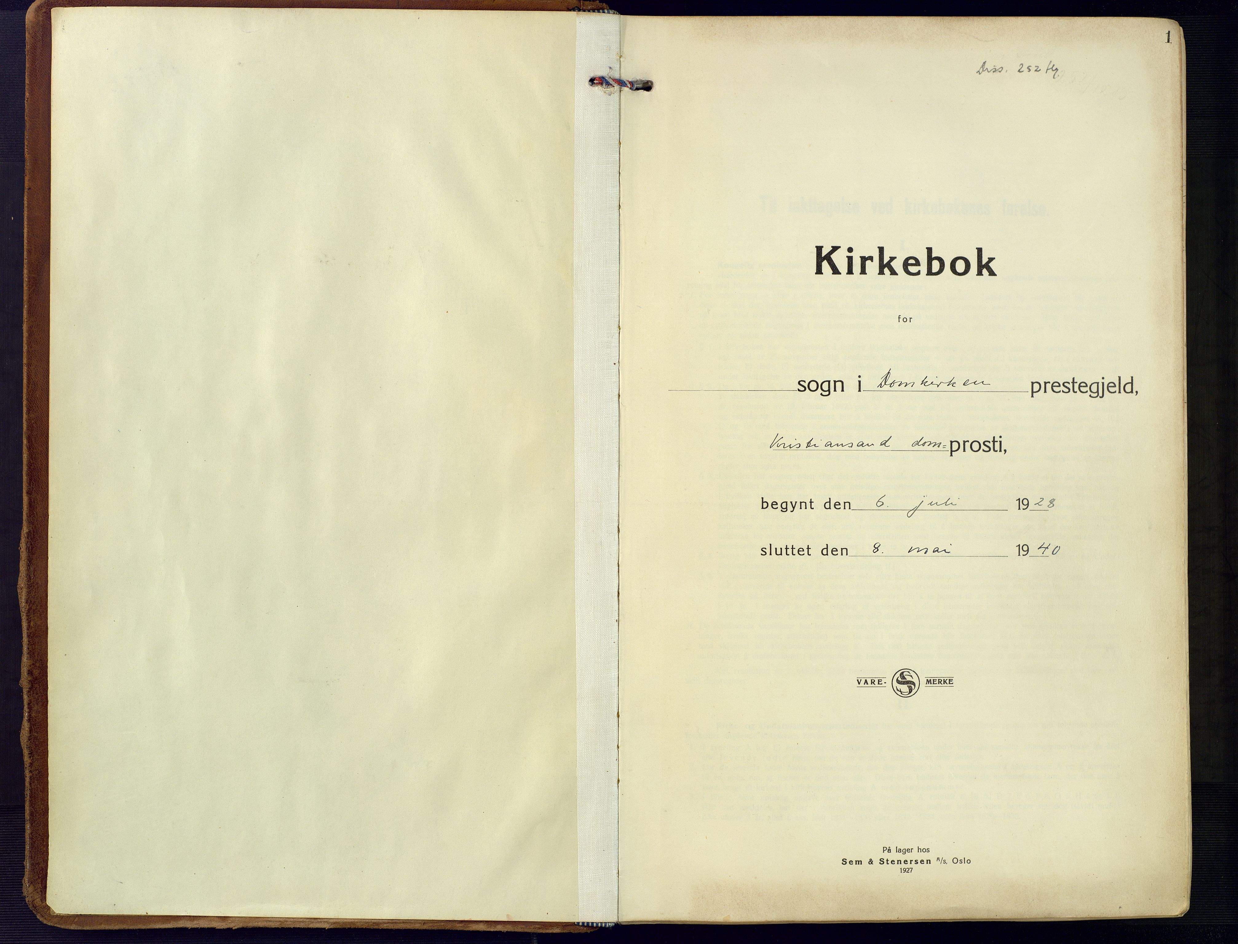 Kristiansand domprosti, SAK/1112-0006/F/Fa/L0025: Ministerialbok nr. A 24, 1928-1940, s. 1