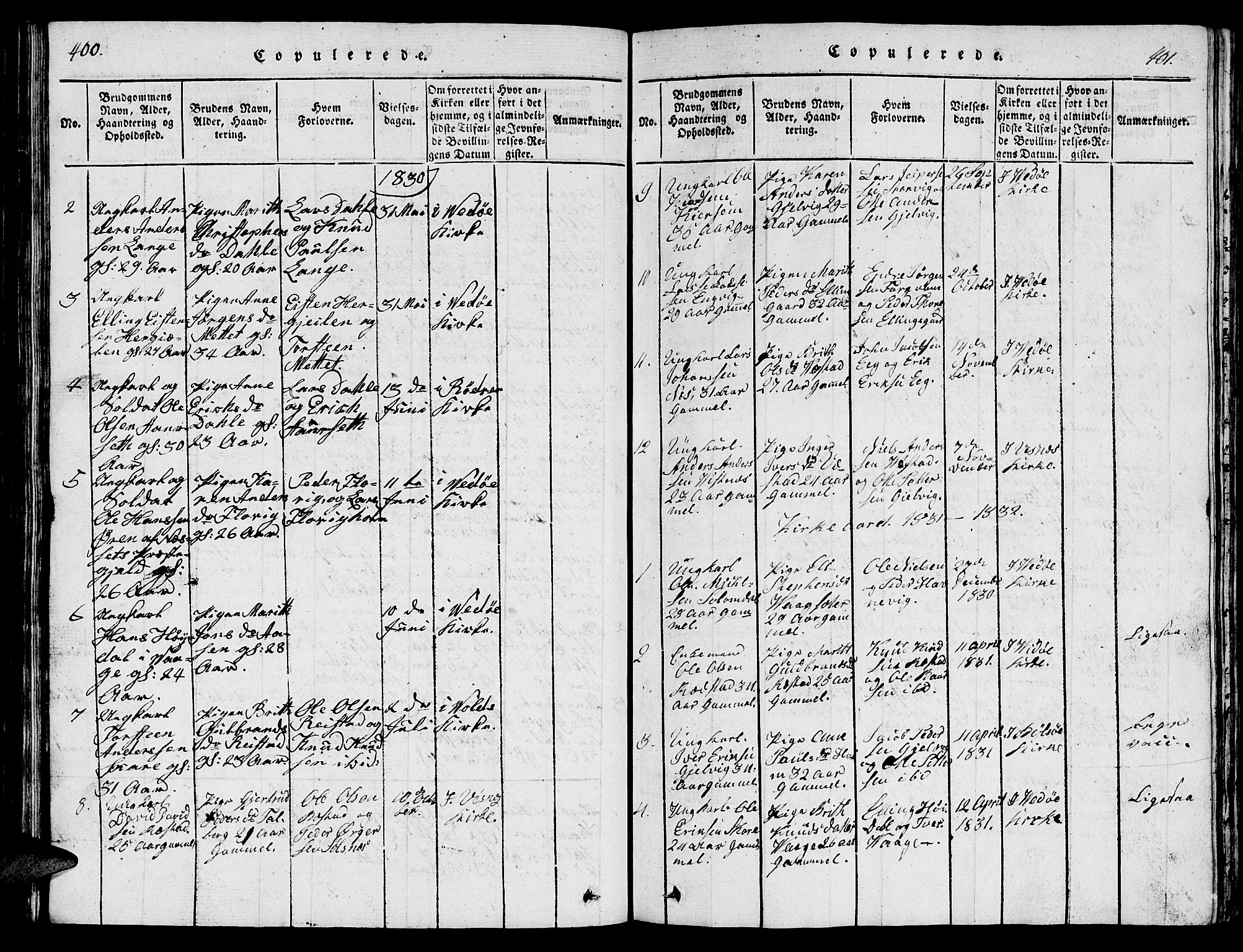 Ministerialprotokoller, klokkerbøker og fødselsregistre - Møre og Romsdal, AV/SAT-A-1454/547/L0610: Klokkerbok nr. 547C01, 1818-1839, s. 400-401