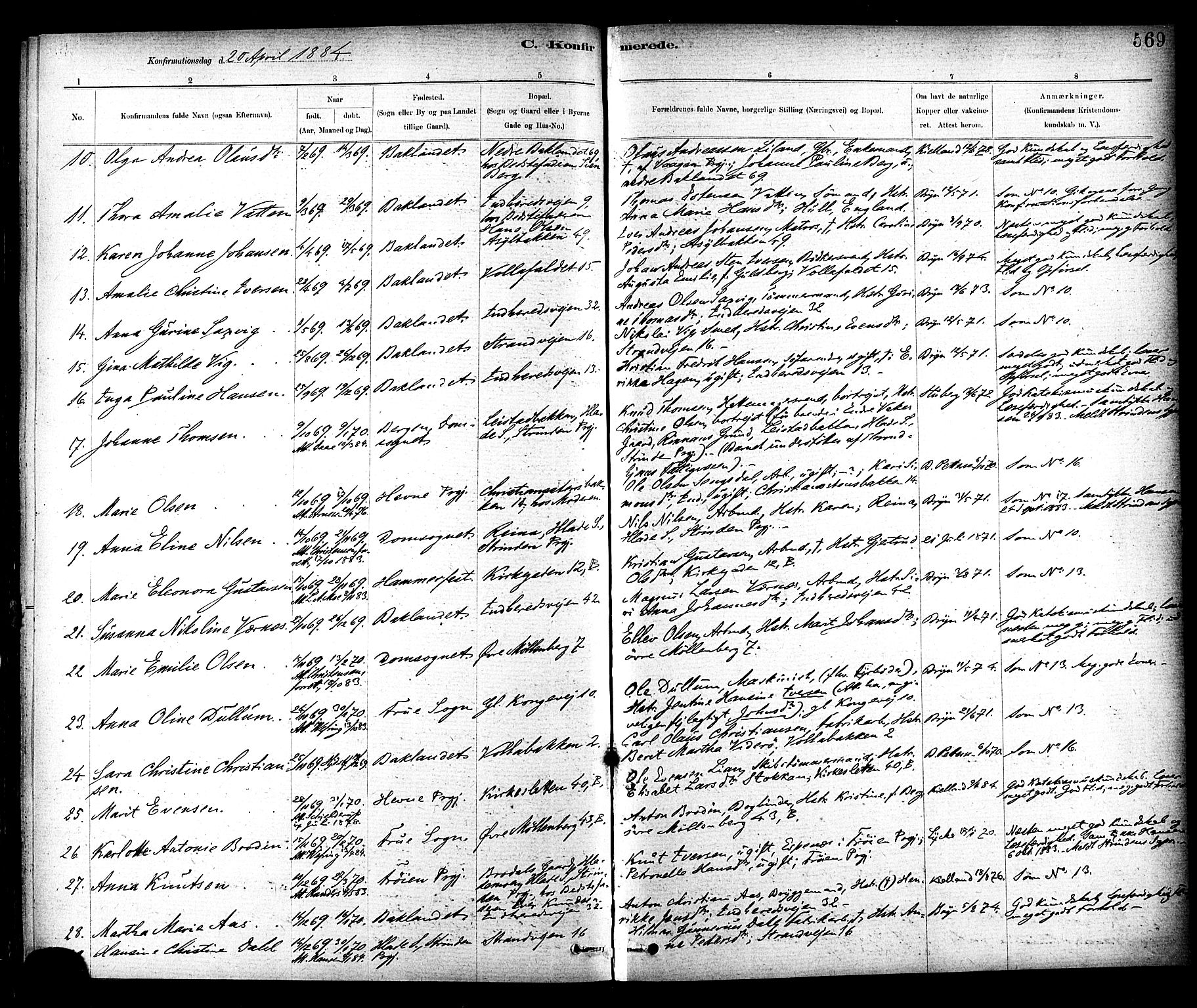 Ministerialprotokoller, klokkerbøker og fødselsregistre - Sør-Trøndelag, SAT/A-1456/604/L0188: Ministerialbok nr. 604A09, 1878-1892, s. 569