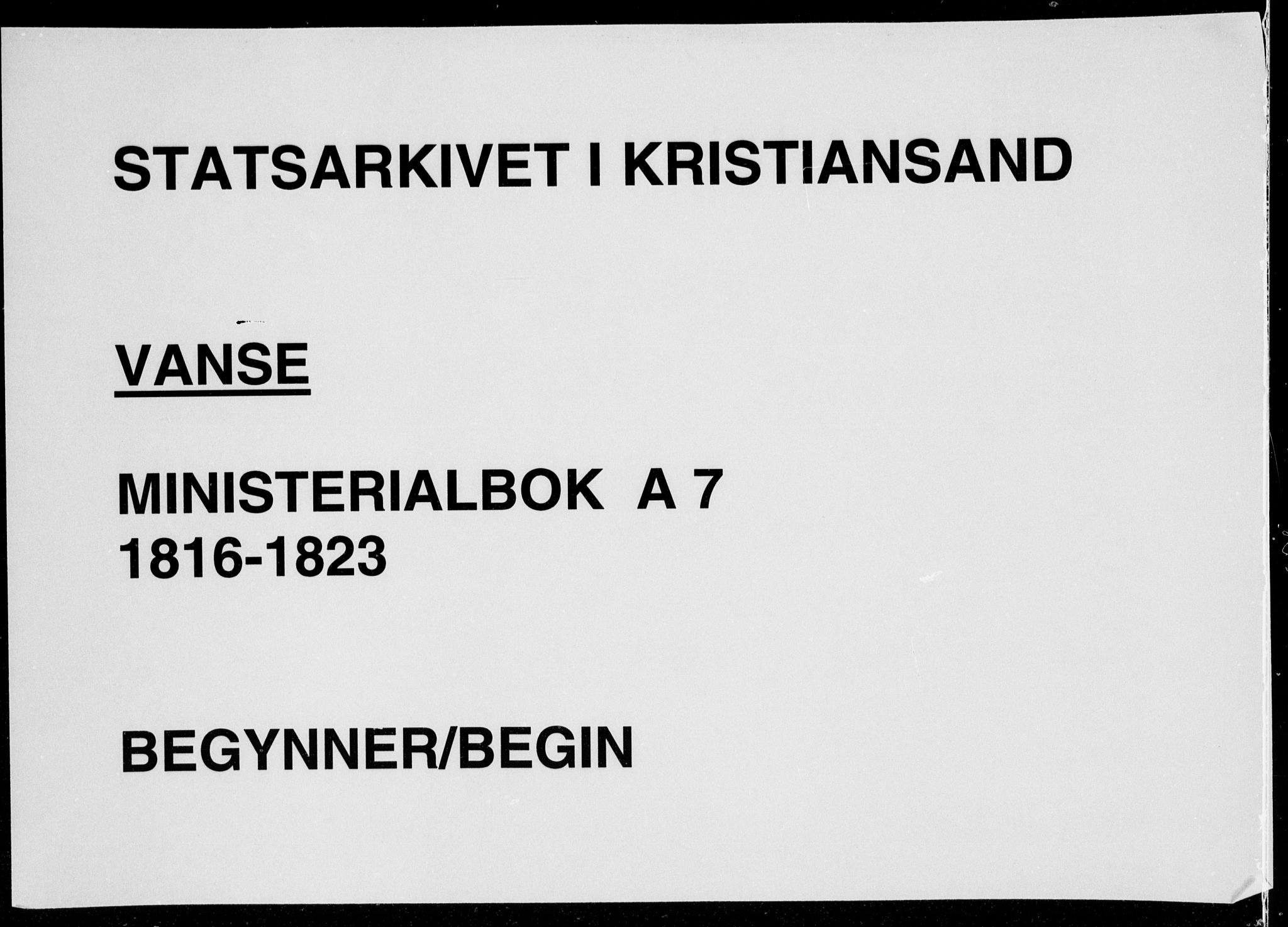 Lista sokneprestkontor, AV/SAK-1111-0027/F/Fa/L0007: Ministerialbok nr. A 7, 1816-1823