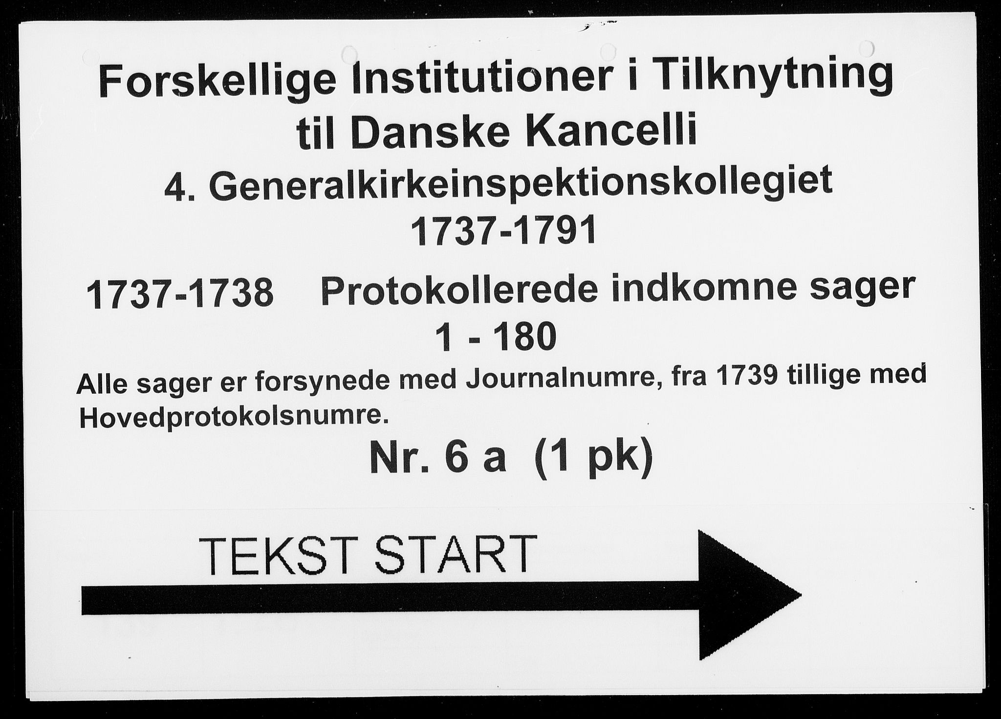 Generalkirkeinspektionskollegiet, DRA/A-0008/F4-06/F4-06-01: Protokollerede indkomne sager, 1737-1738