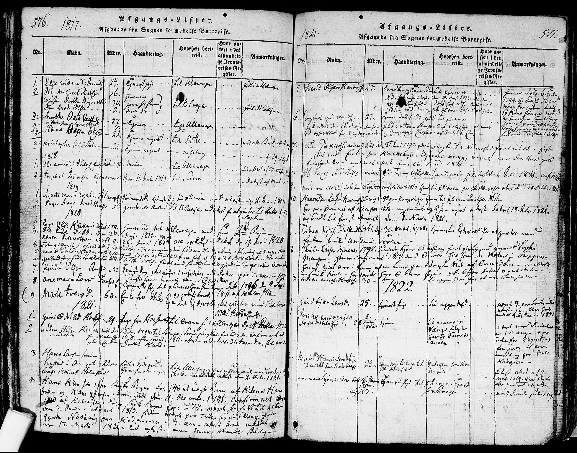 Nes prestekontor Kirkebøker, AV/SAO-A-10410/F/Fa/L0005: Ministerialbok nr. I 5, 1815-1835, s. 576-577