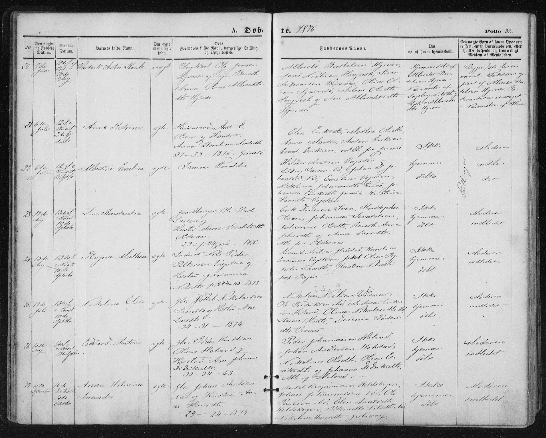 Ministerialprotokoller, klokkerbøker og fødselsregistre - Nordland, SAT/A-1459/816/L0241: Ministerialbok nr. 816A07, 1870-1885, s. 32