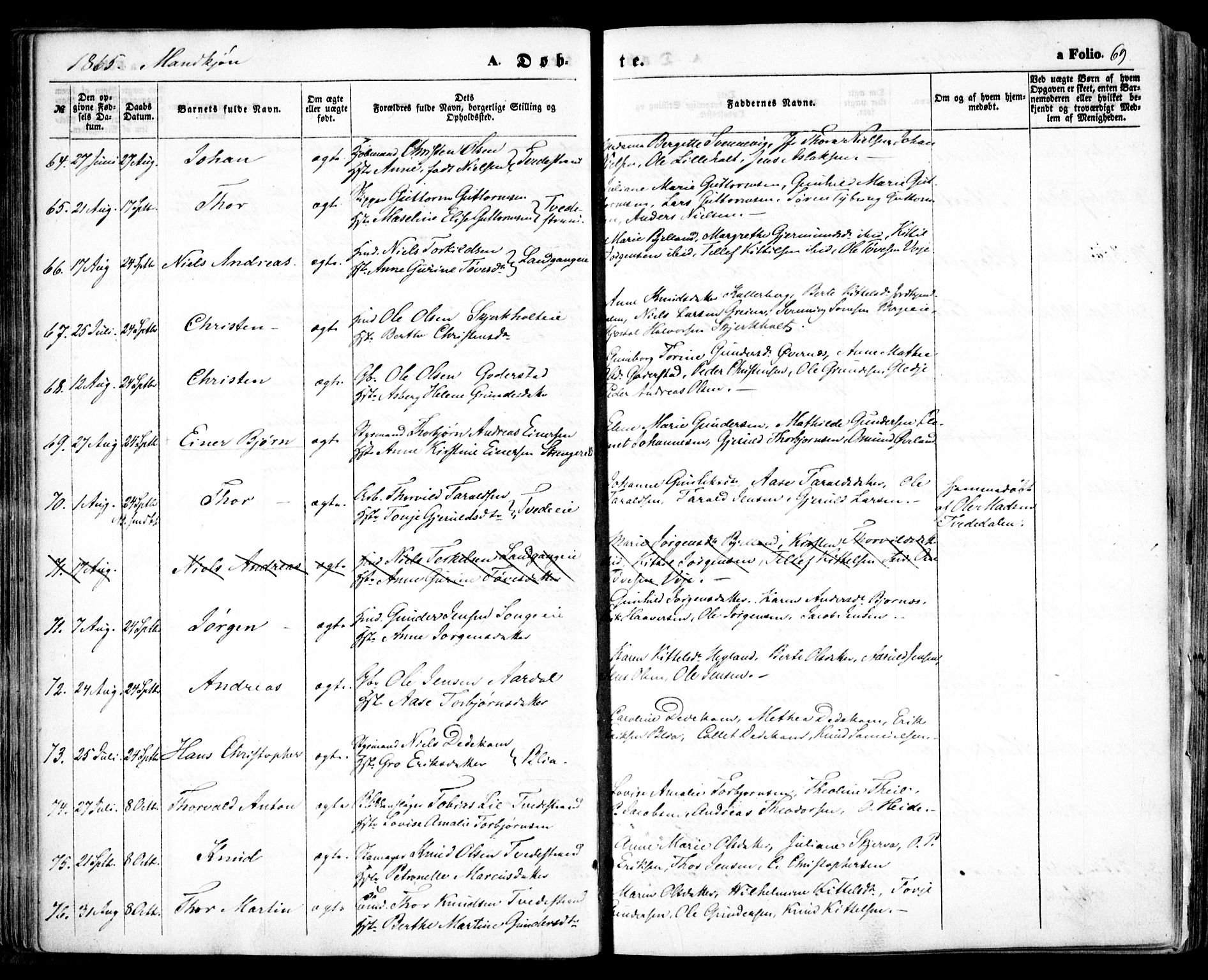 Holt sokneprestkontor, AV/SAK-1111-0021/F/Fa/L0009: Ministerialbok nr. A 9, 1861-1871, s. 69