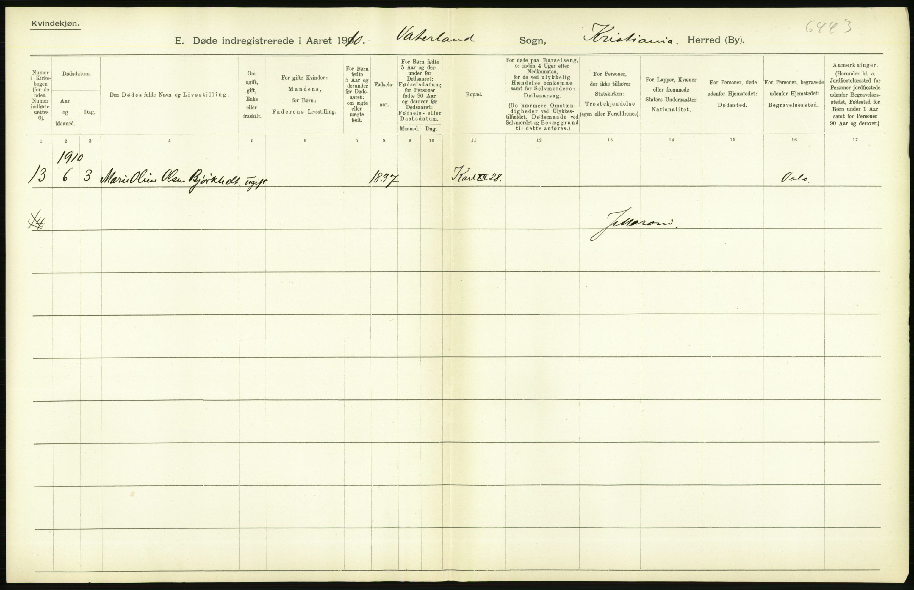 Statistisk sentralbyrå, Sosiodemografiske emner, Befolkning, AV/RA-S-2228/D/Df/Dfa/Dfah/L0008: Kristiania: Døde, 1910, s. 76