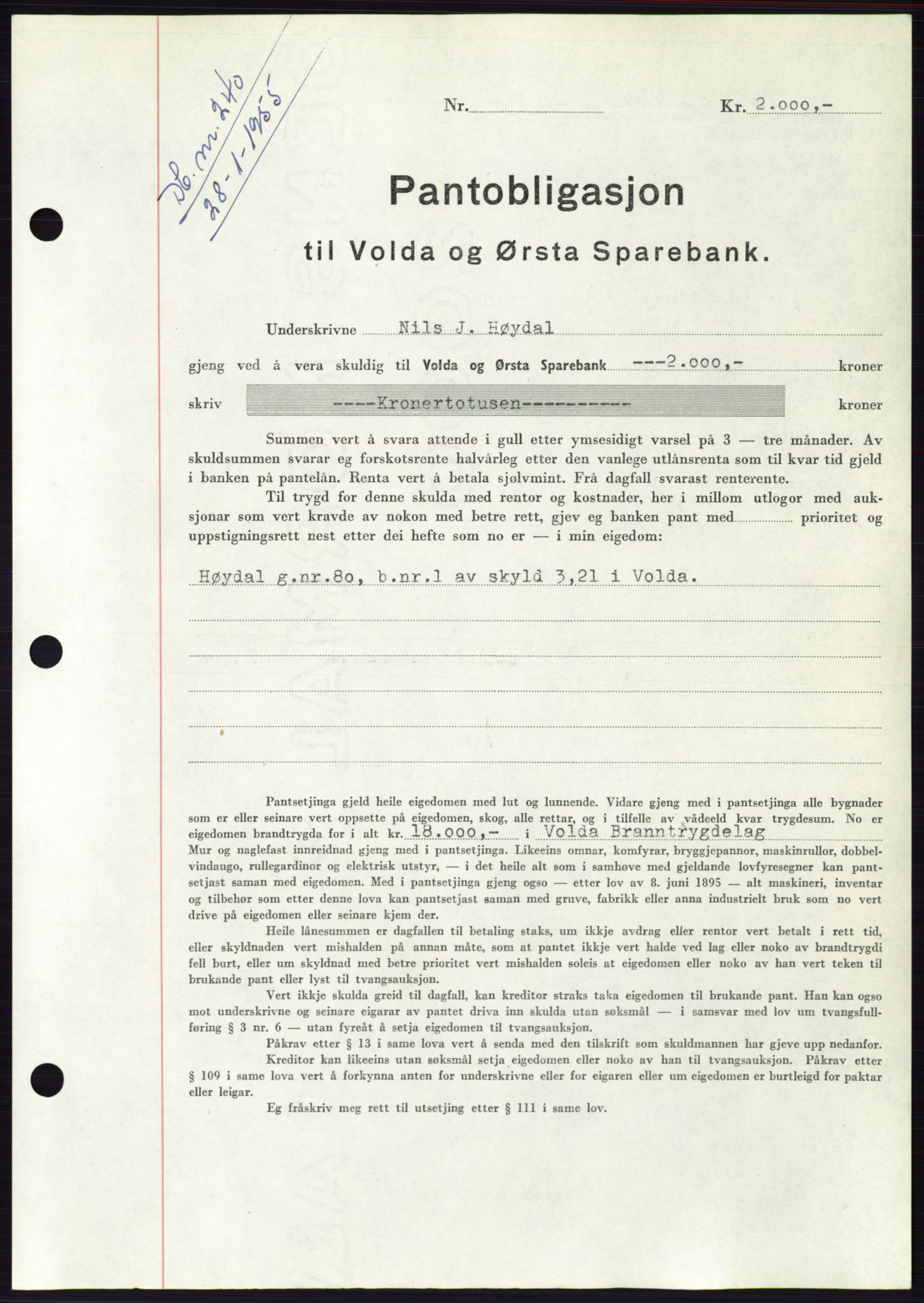 Søre Sunnmøre sorenskriveri, AV/SAT-A-4122/1/2/2C/L0126: Pantebok nr. 14B, 1954-1955, Dagboknr: 240/1955