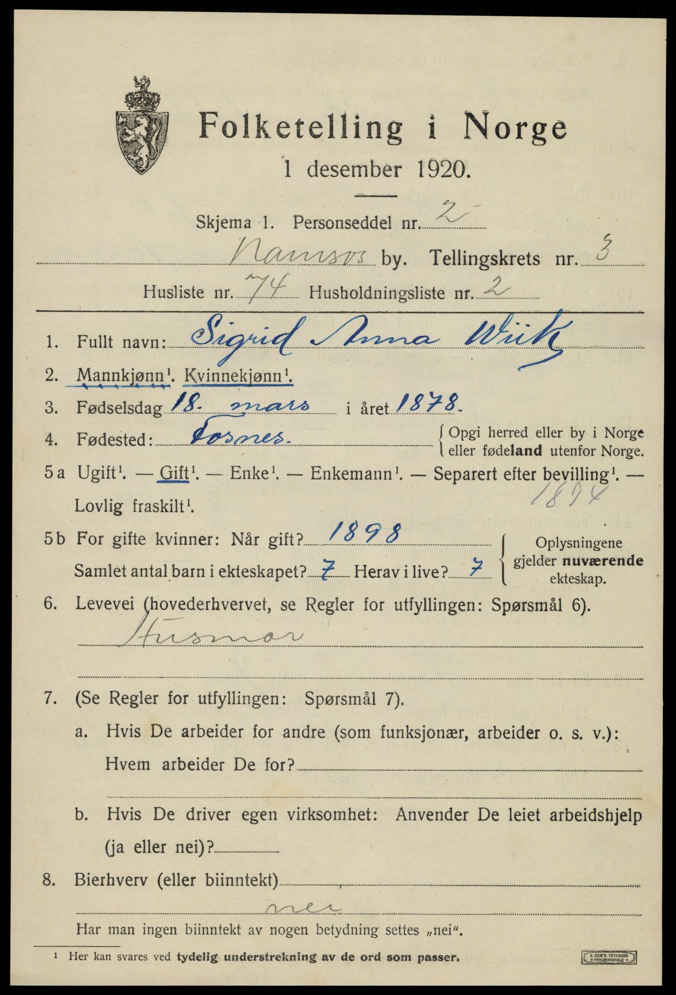 SAT, Folketelling 1920 for 1703 Namsos ladested, 1920, s. 4799