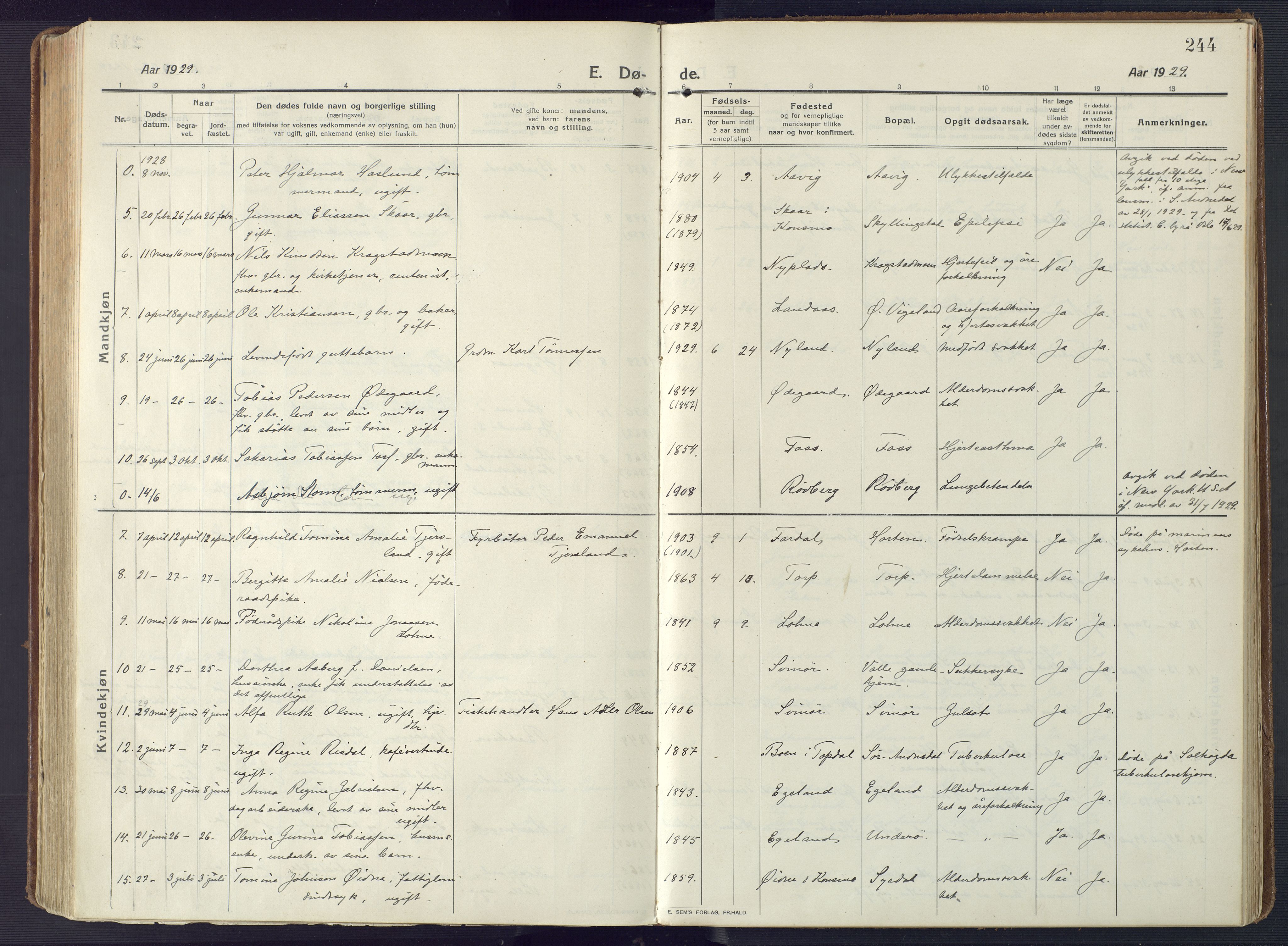 Sør-Audnedal sokneprestkontor, AV/SAK-1111-0039/F/Fa/Fab/L0011: Ministerialbok nr. A 11, 1912-1938, s. 244