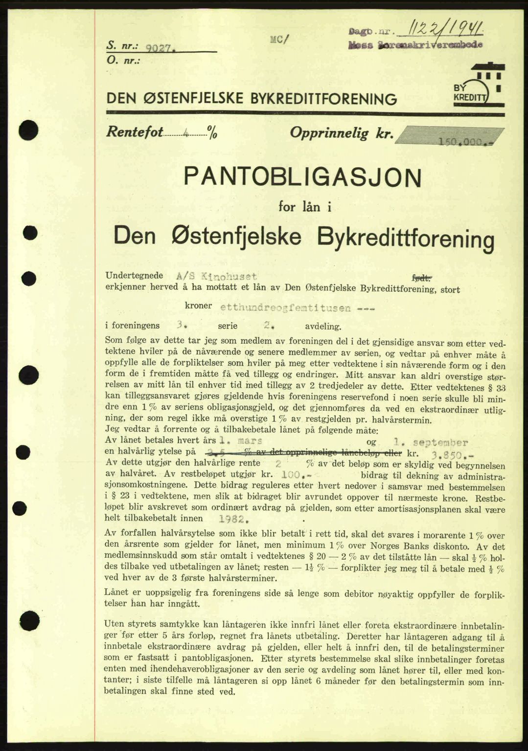 Moss sorenskriveri, SAO/A-10168: Pantebok nr. B10, 1940-1941, Dagboknr: 1122/1941