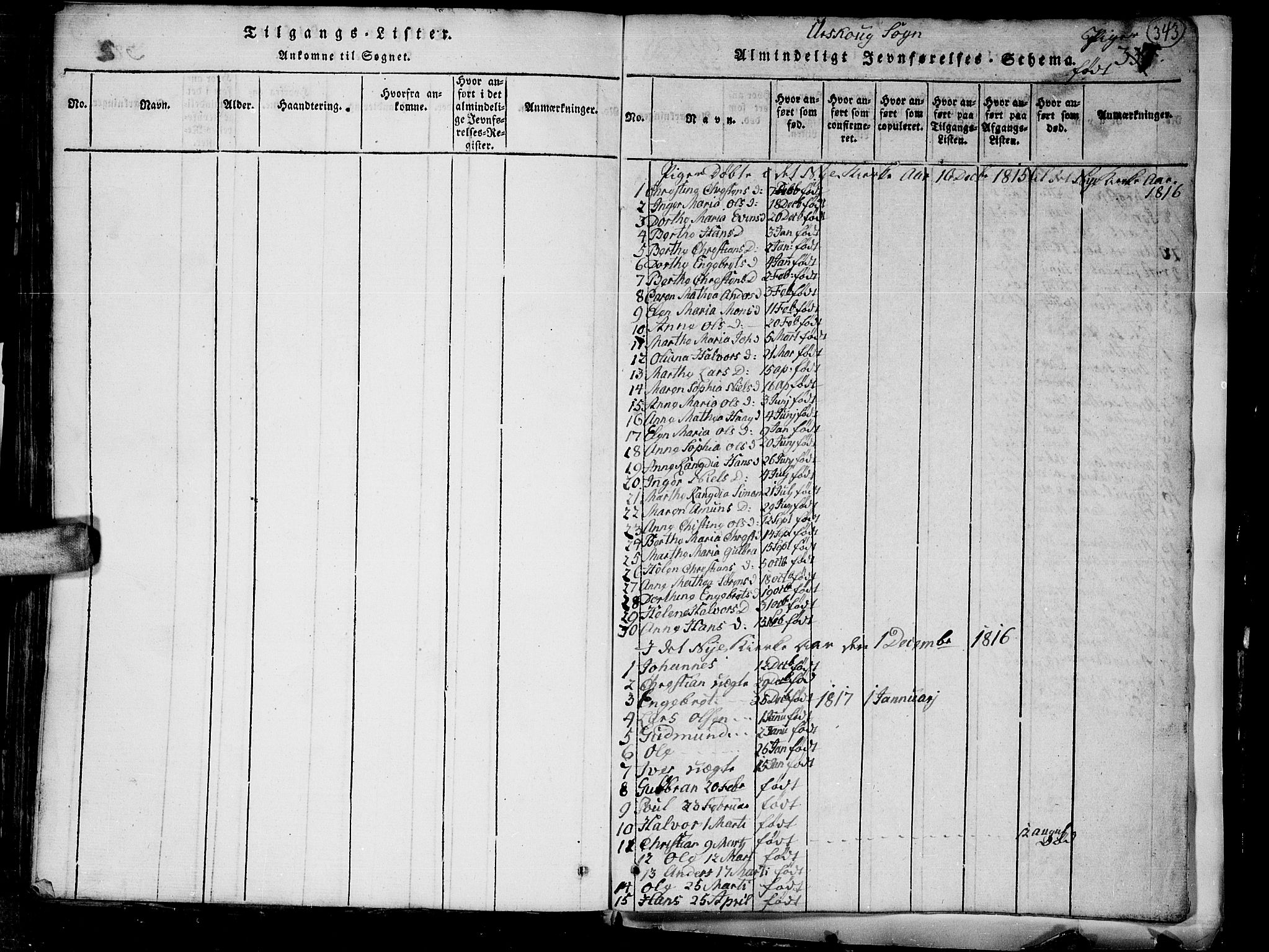 Aurskog prestekontor Kirkebøker, SAO/A-10304a/G/Ga/L0001: Klokkerbok nr. I 1, 1814-1829, s. 343