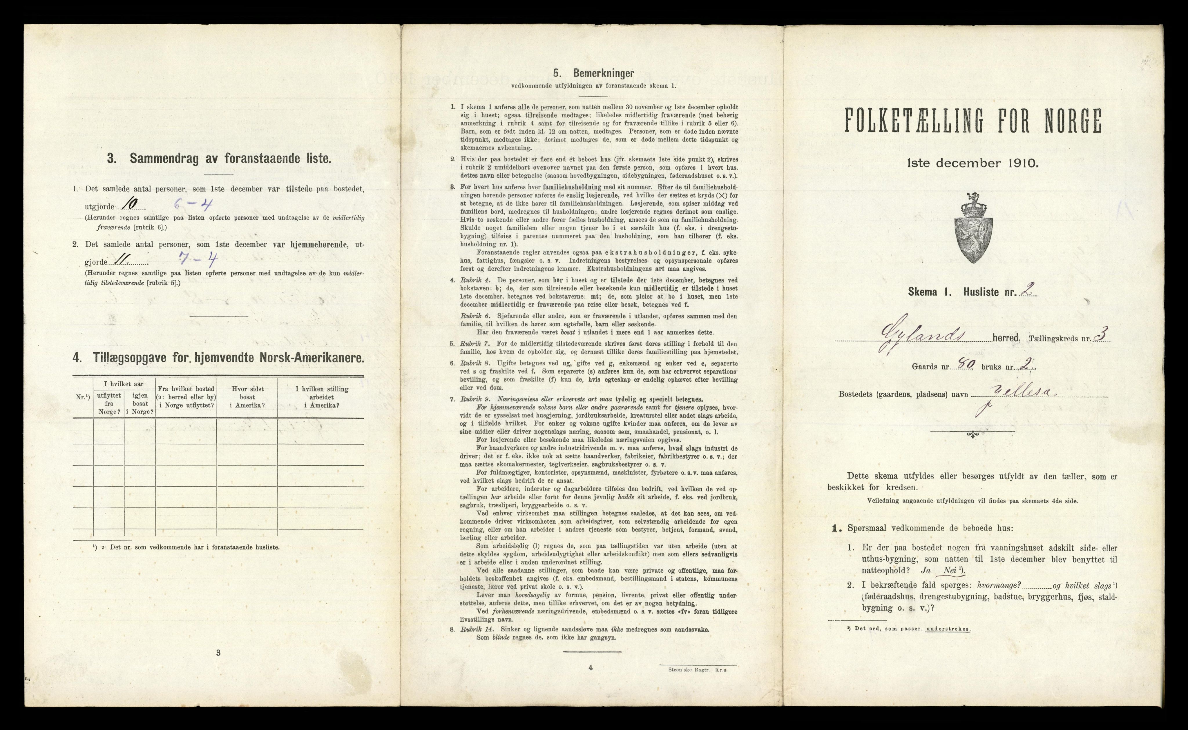 RA, Folketelling 1910 for 1044 Gyland herred, 1910, s. 110