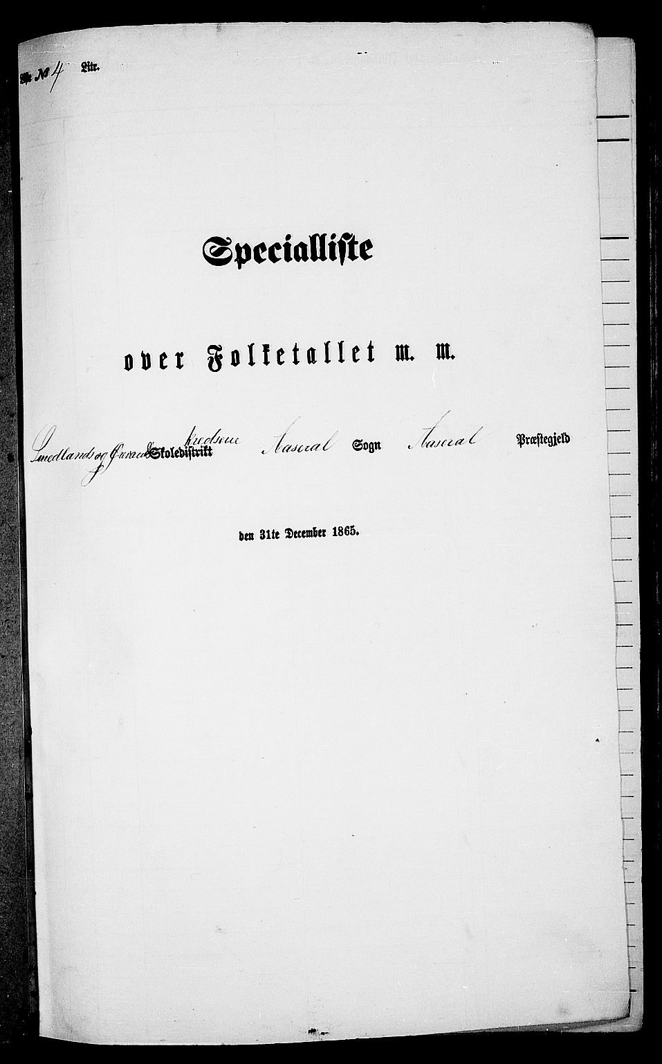 RA, Folketelling 1865 for 0980P Åseral prestegjeld, 1865, s. 44