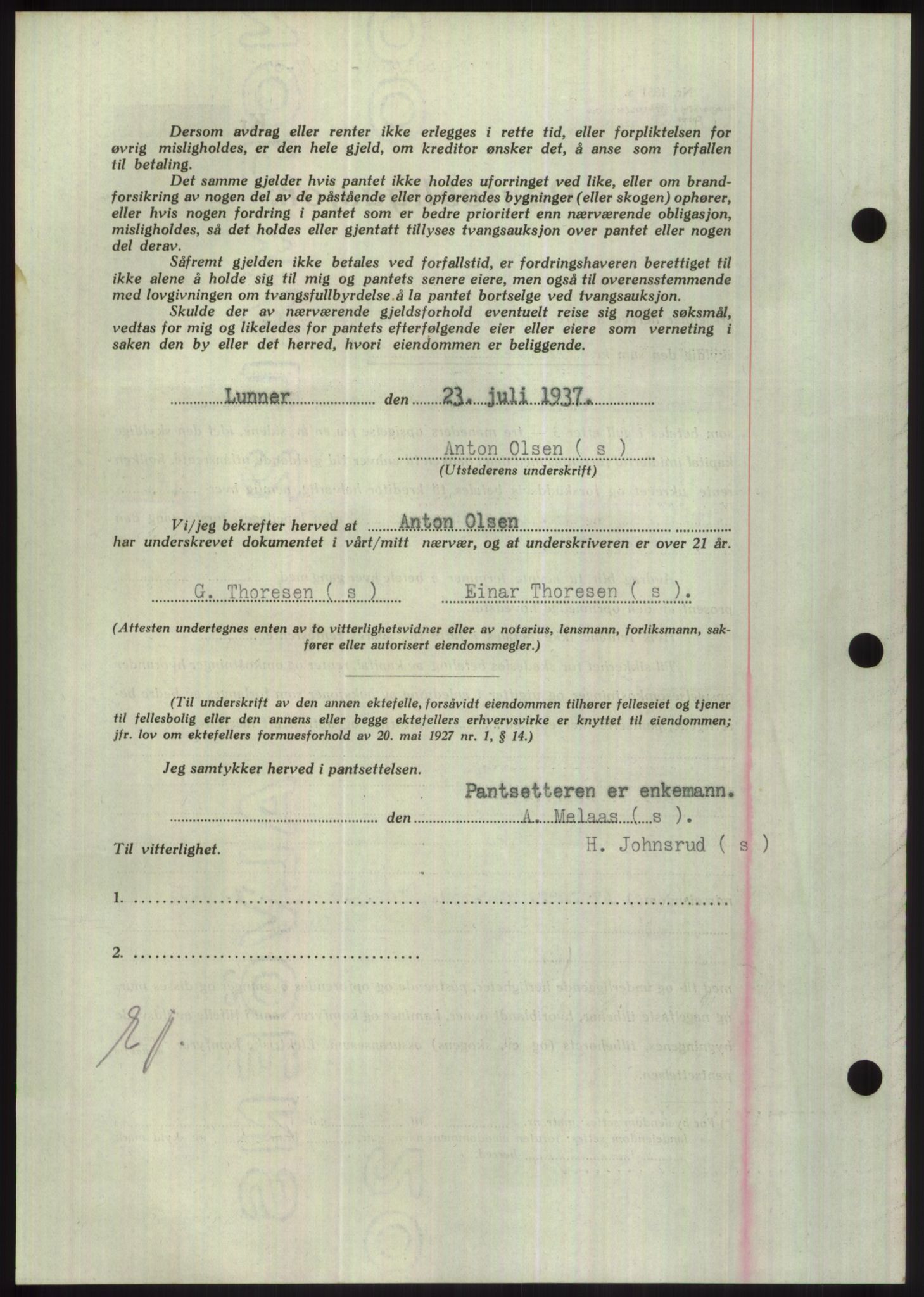 Hadeland og Land tingrett, AV/SAH-TING-010/H/Hb/Hbc/L0002: Pantebok nr. B2, 1936-1937, Dagboknr: 1501/1937