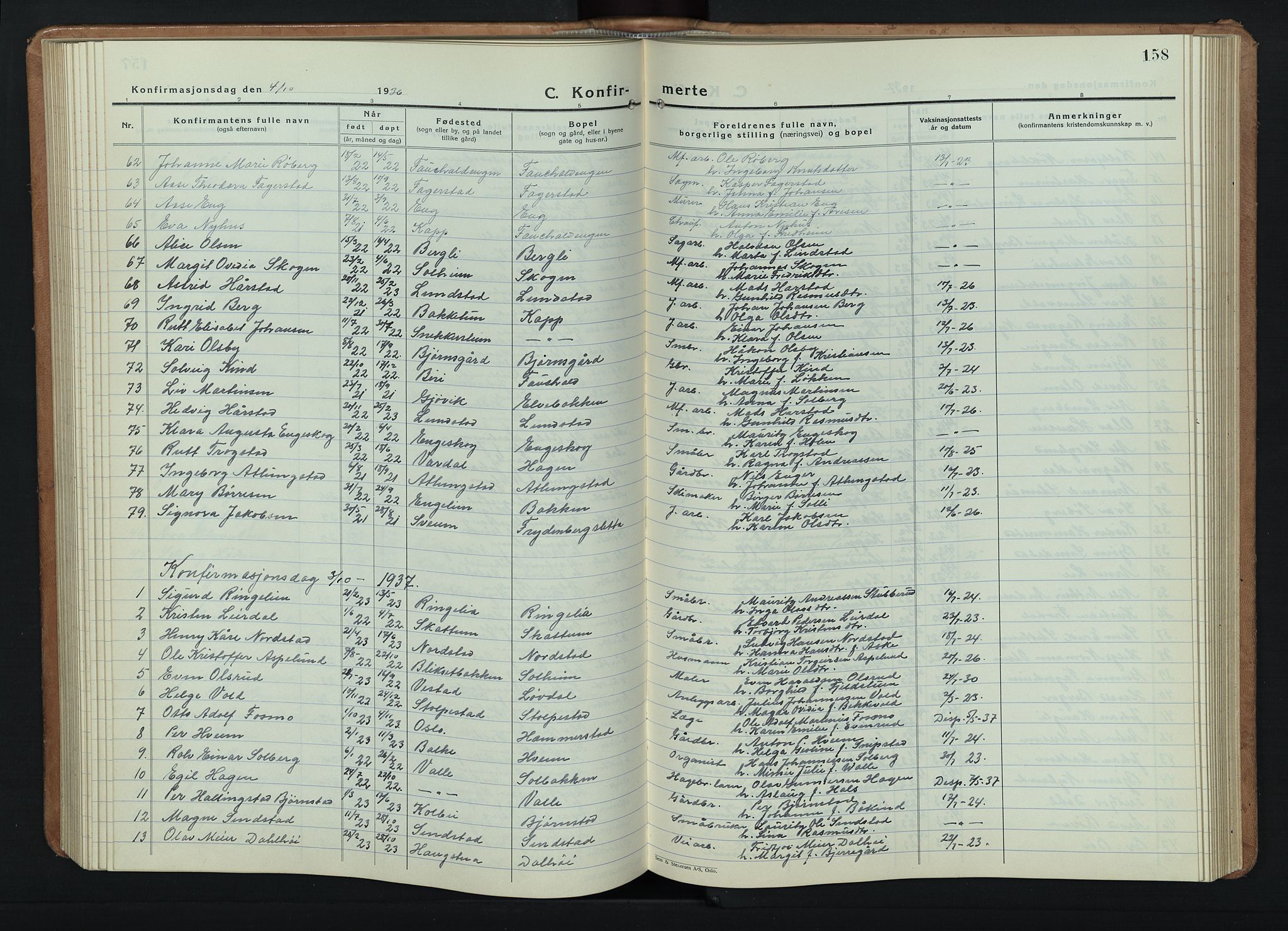 Østre Toten prestekontor, AV/SAH-PREST-104/H/Ha/Hab/L0011: Klokkerbok nr. 11, 1934-1952, s. 158