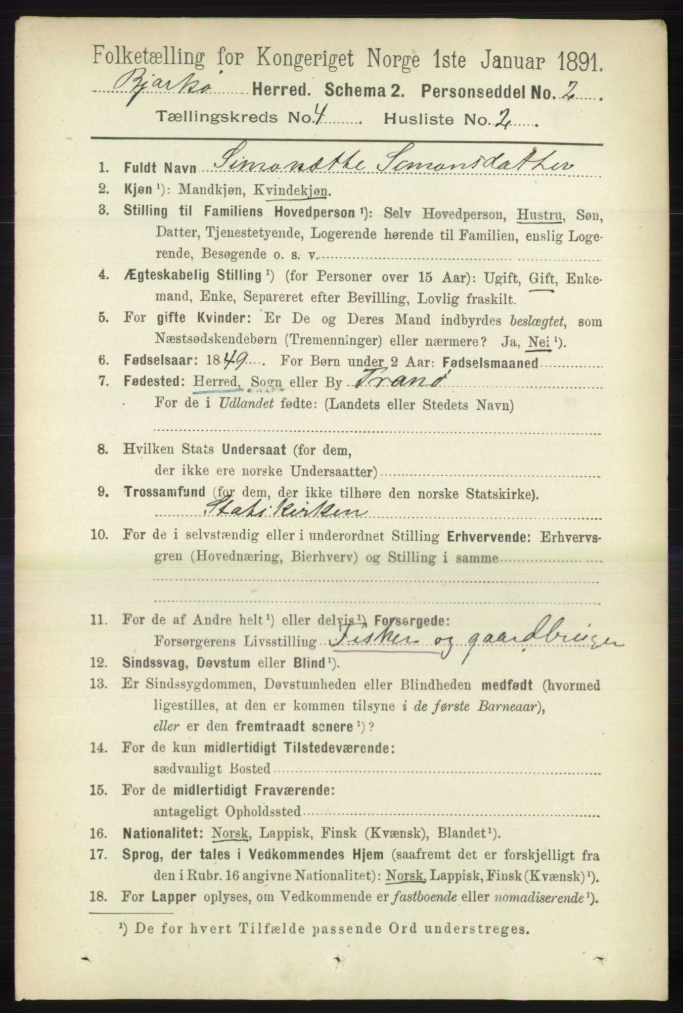 RA, Folketelling 1891 for 1915 Bjarkøy herred, 1891, s. 1914