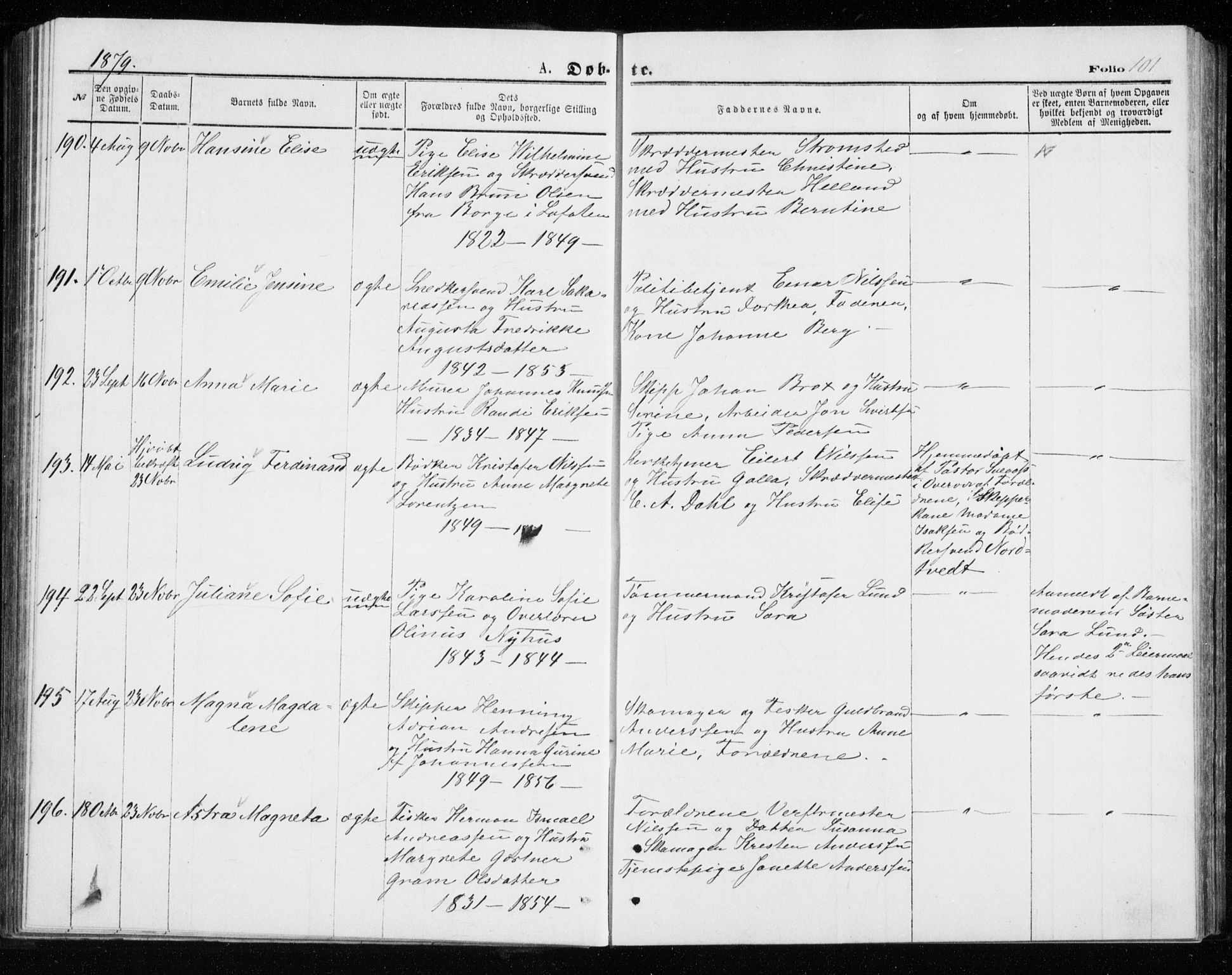 Tromsø sokneprestkontor/stiftsprosti/domprosti, AV/SATØ-S-1343/G/Gb/L0008klokker: Klokkerbok nr. 8, 1875-1879, s. 101
