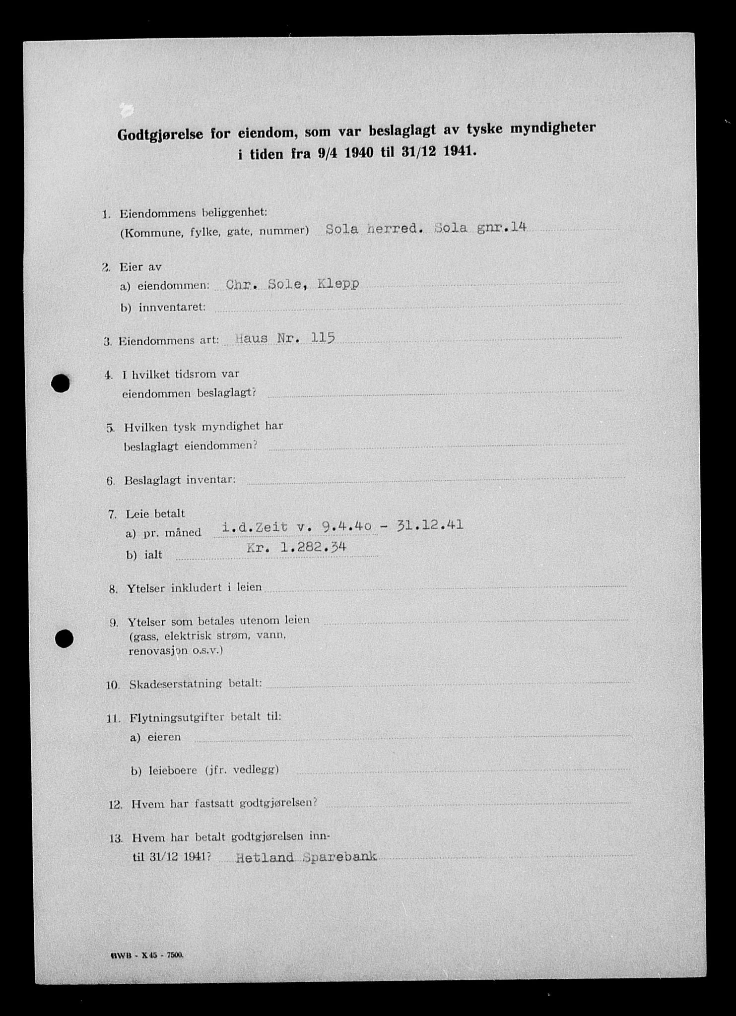 Justisdepartementet, Tilbakeføringskontoret for inndratte formuer, AV/RA-S-1564/I/L1015: Godtgjørelse for beslaglagt eiendom, 1940-1941, s. 206